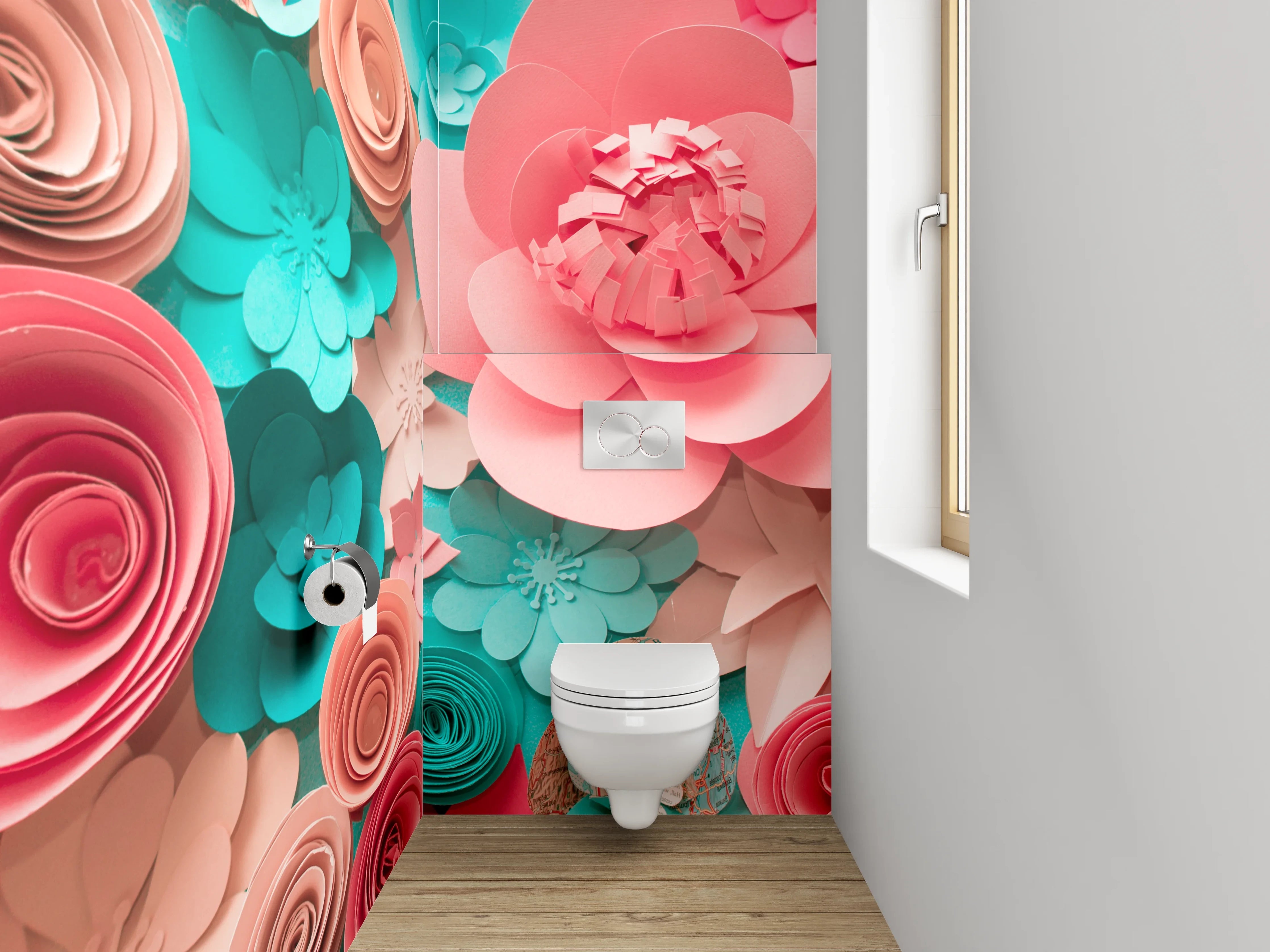 WC-Rückwand - Papierblumen 3D Collage Pastellkunst