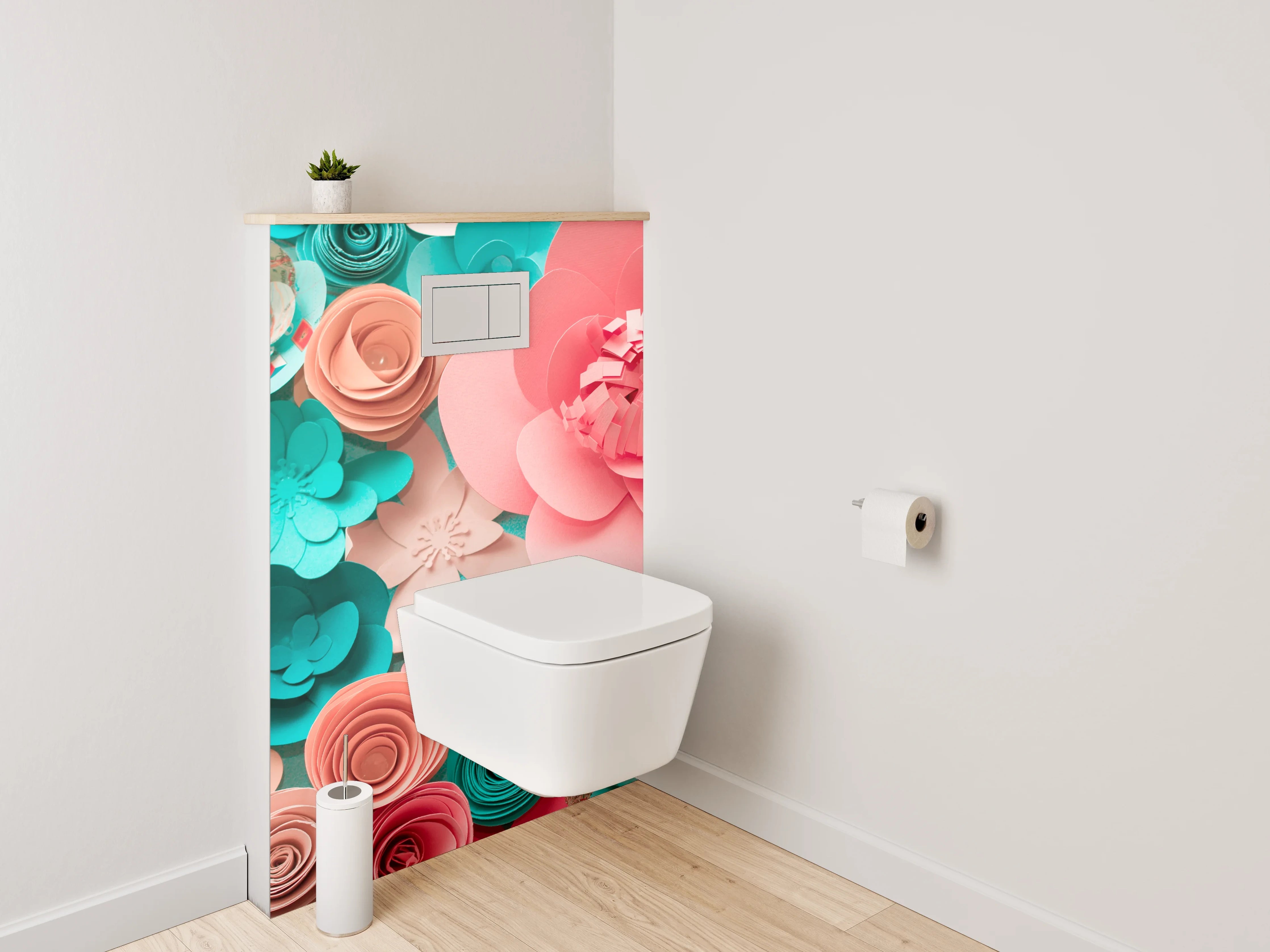 WC-Rückwand - Papierblumen 3D Collage Pastellkunst