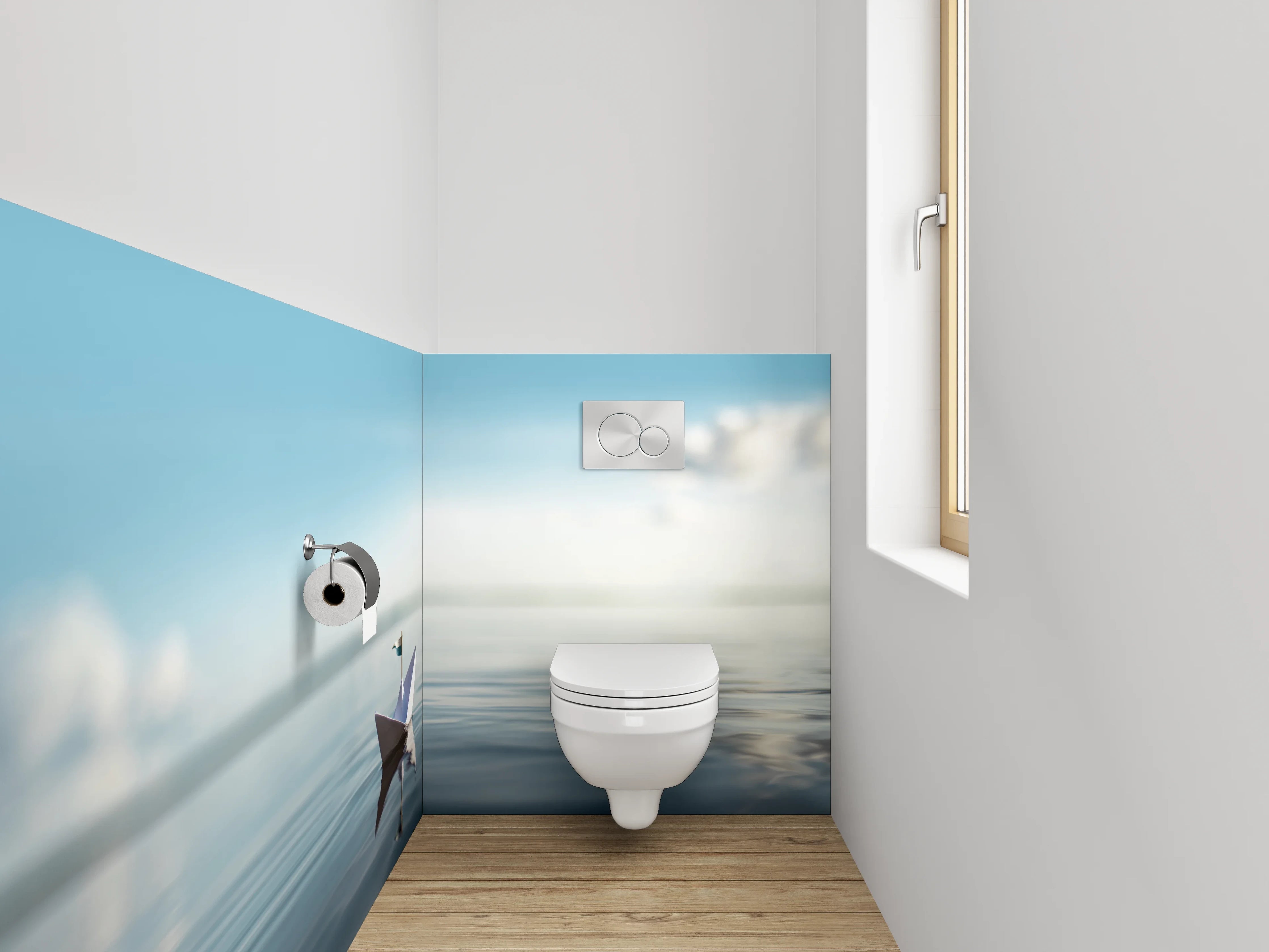 WC-Rückwand - Papierboot auf ruhigem Wasser