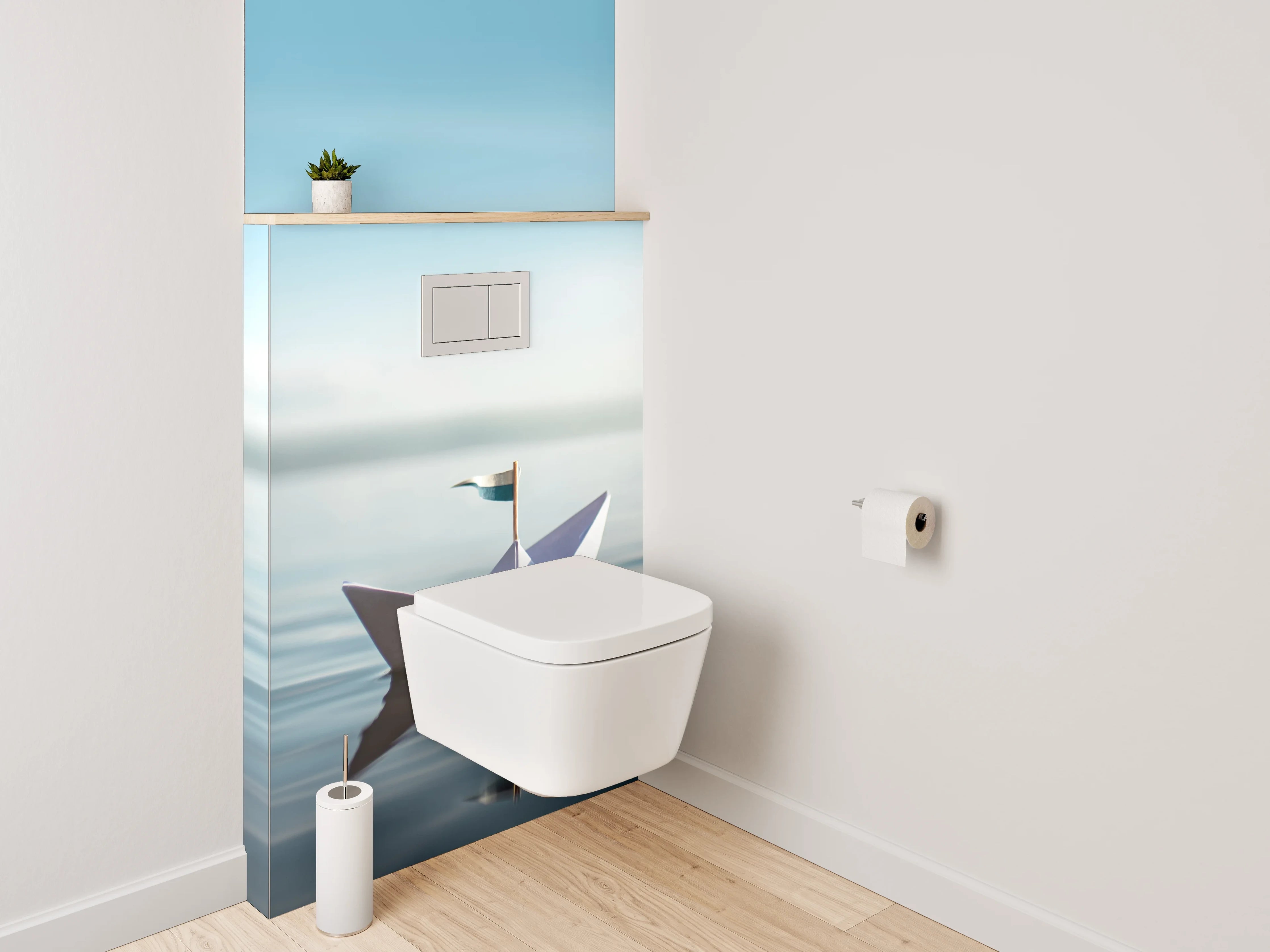WC-Rückwand - Papierboot auf ruhigem Wasser