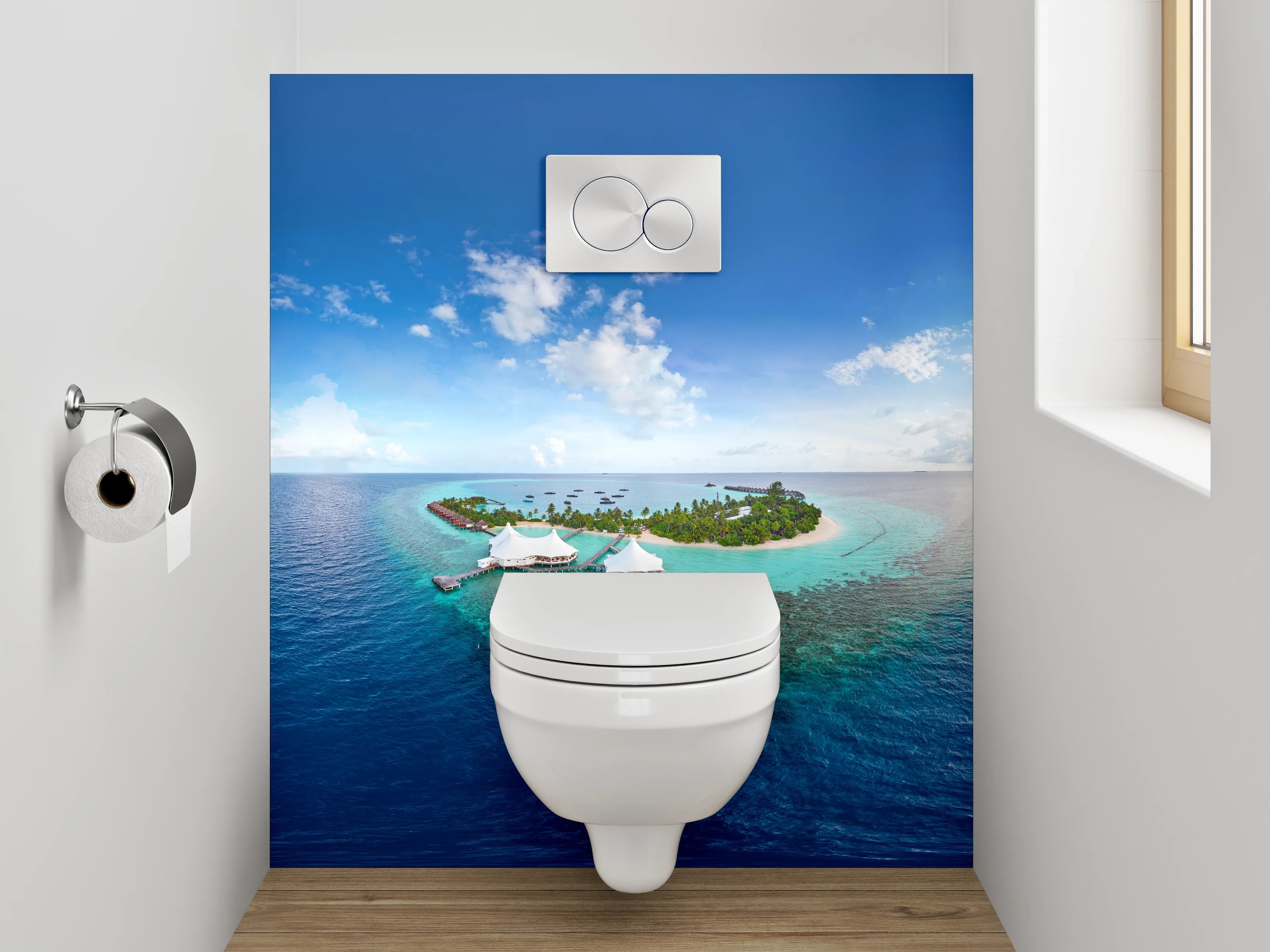 WC-Rückwand - Paradiesische Insel im türkisblauen Ozean