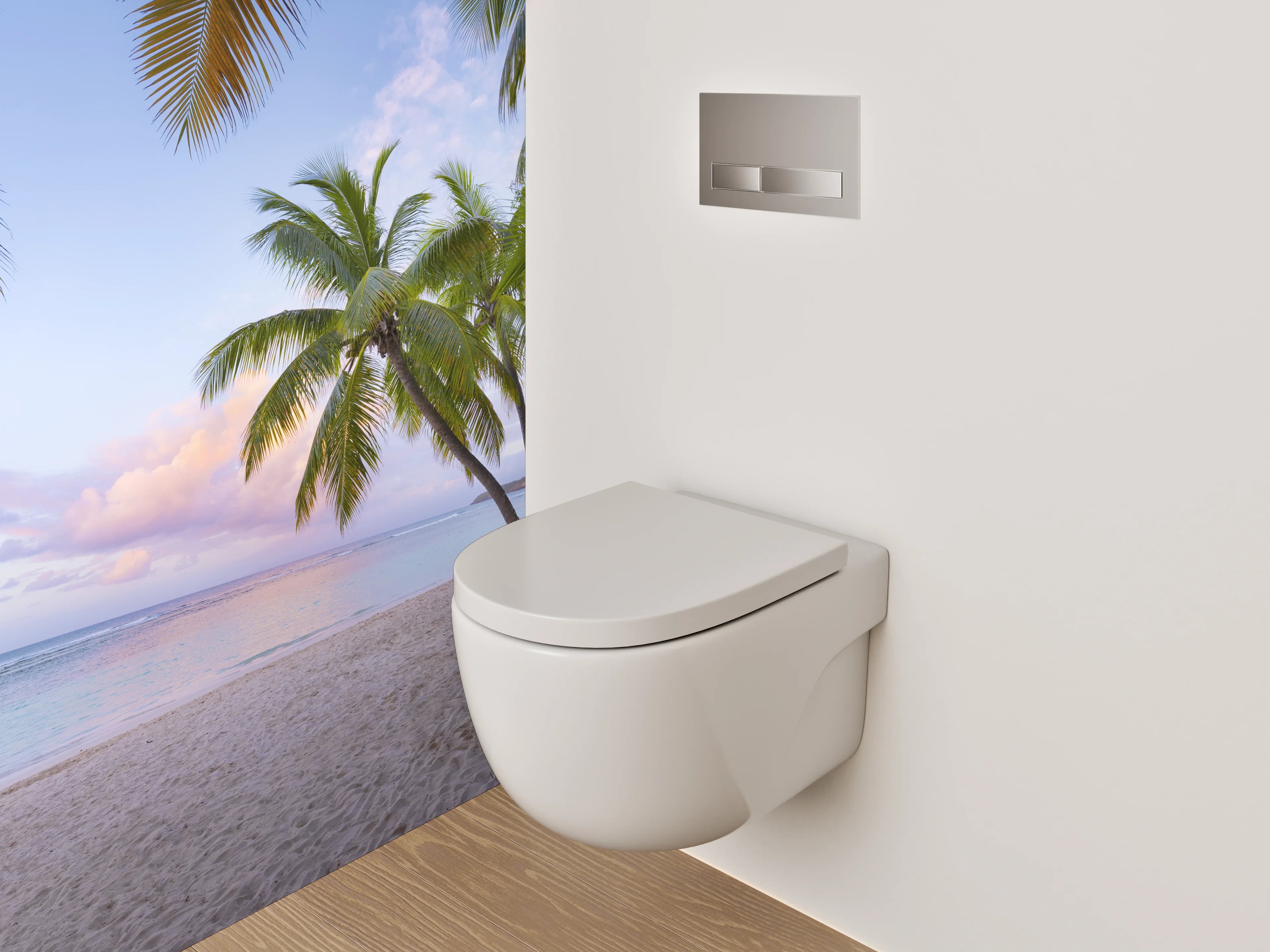 WC-Rückwand - Paradiesischer Palmenstrand Sonnenuntergang