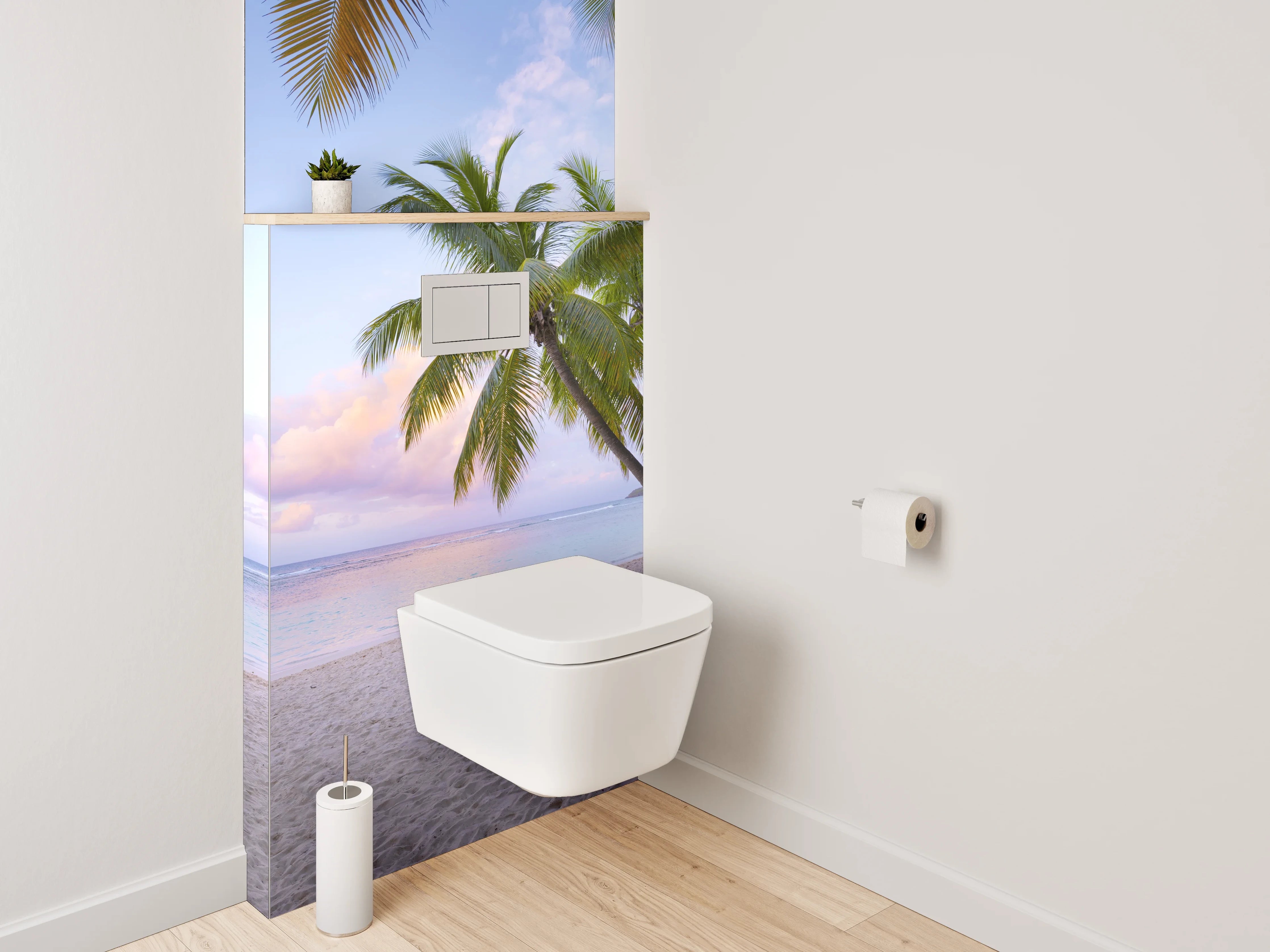 WC-Rückwand - Paradiesischer Palmenstrand Sonnenuntergang