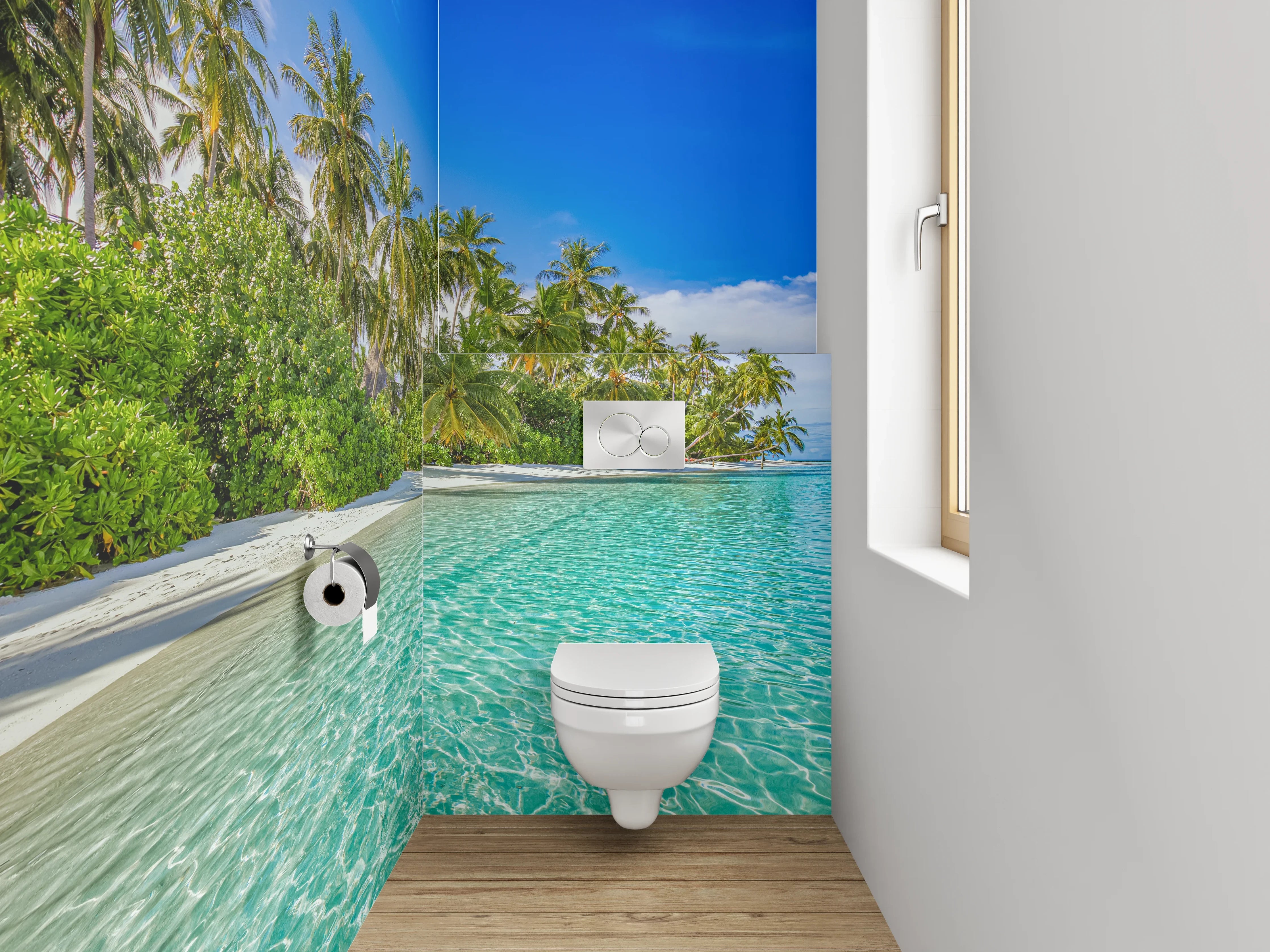 WC-Rückwand - Paradiesischer Palmenstrand mit türkisblauem Wasser