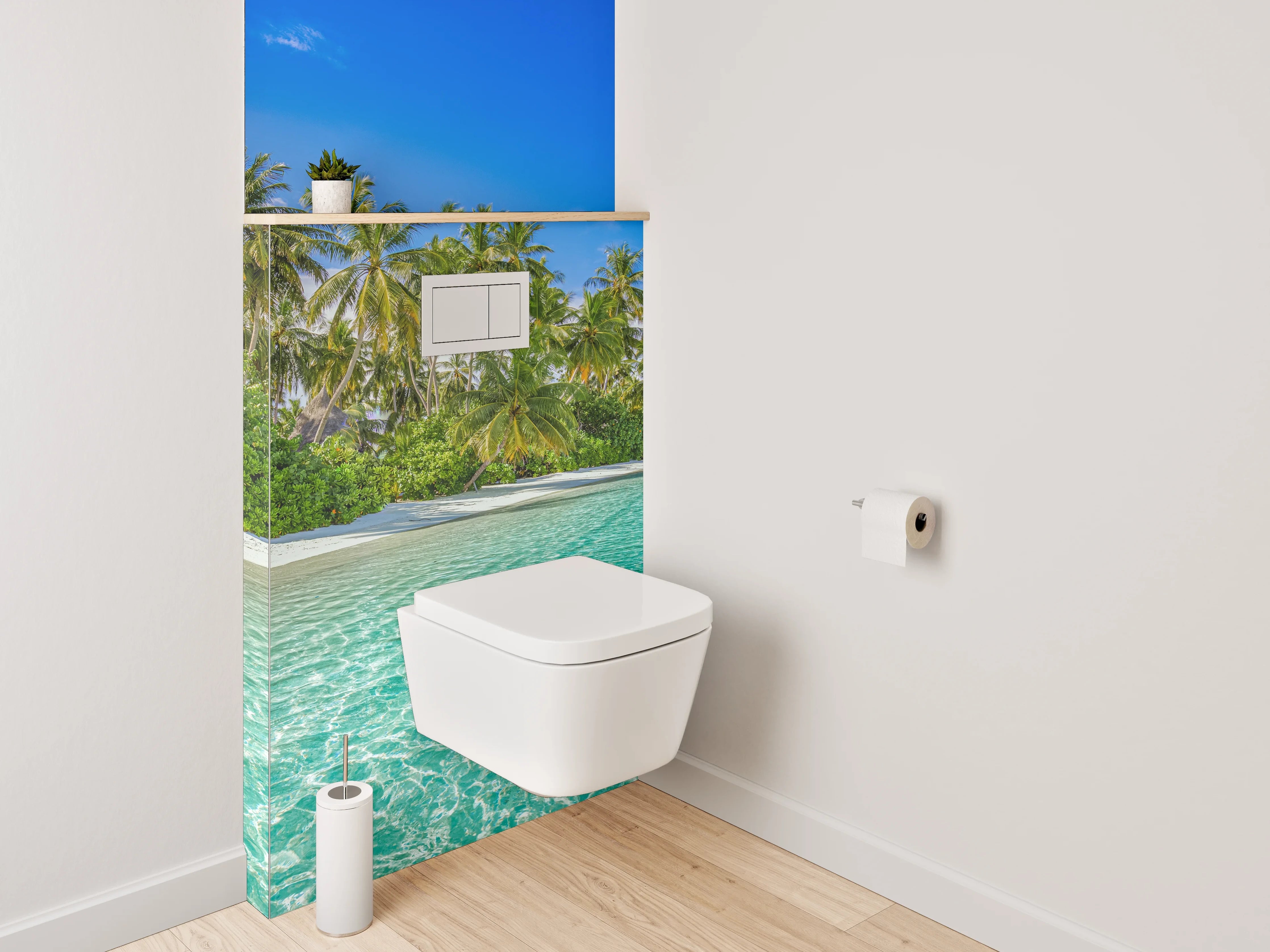 WC-Rückwand - Paradiesischer Palmenstrand mit türkisblauem Wasser