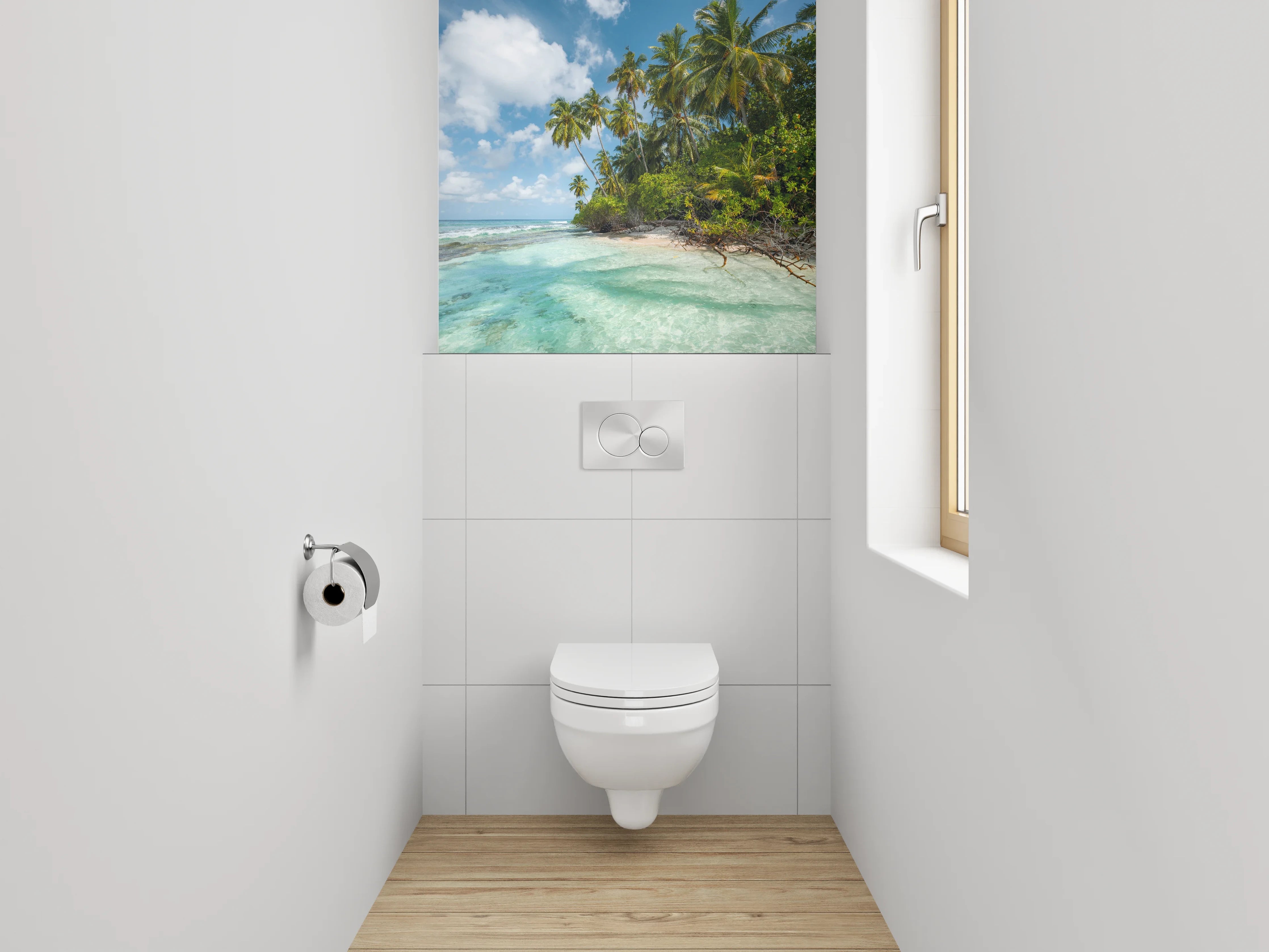 WC-Rückwand - Paradiesischer Palmenstrand und türkisblaues Meer