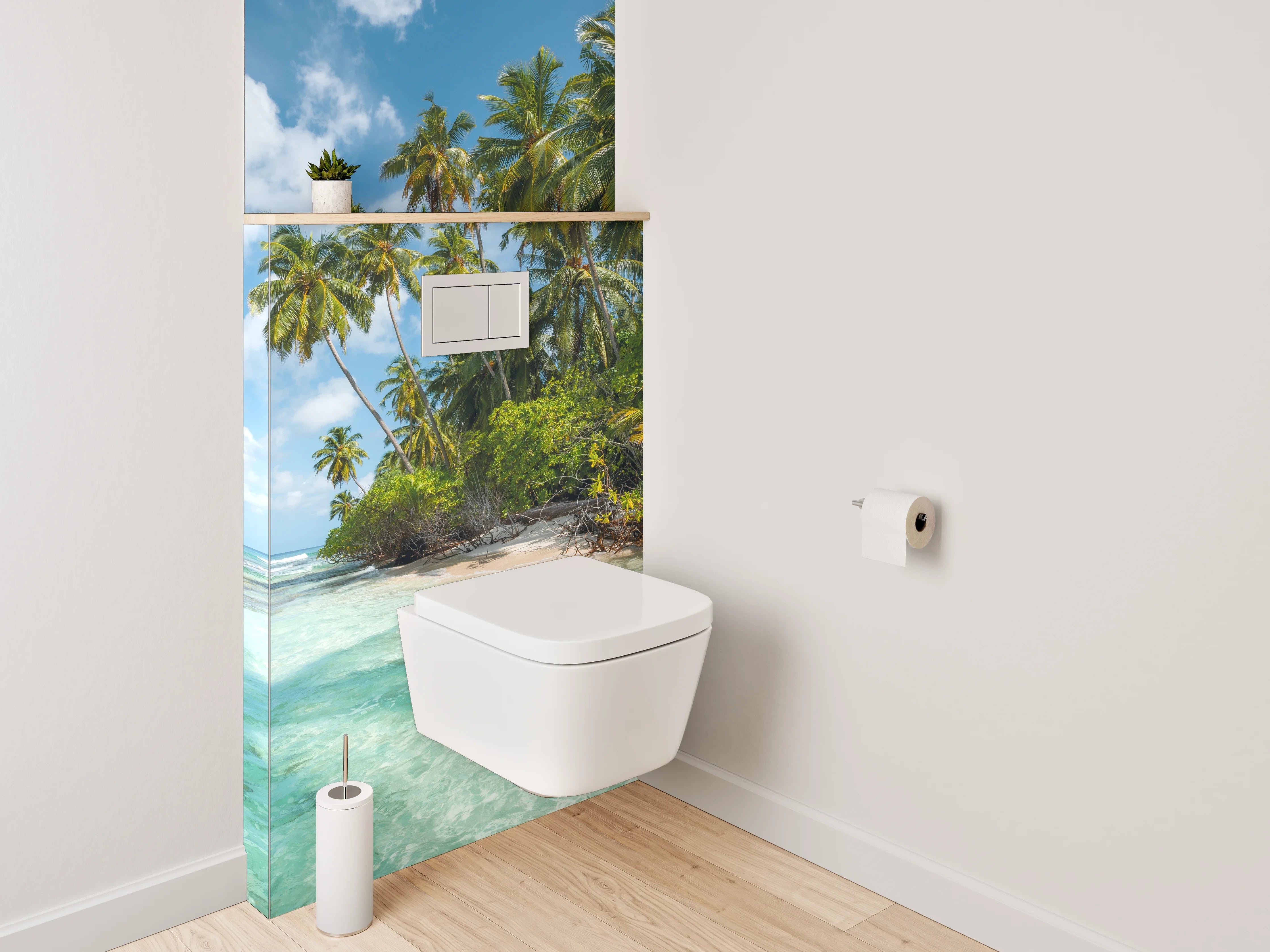 WC-Rückwand - Paradiesischer Palmenstrand und türkisblaues Meer