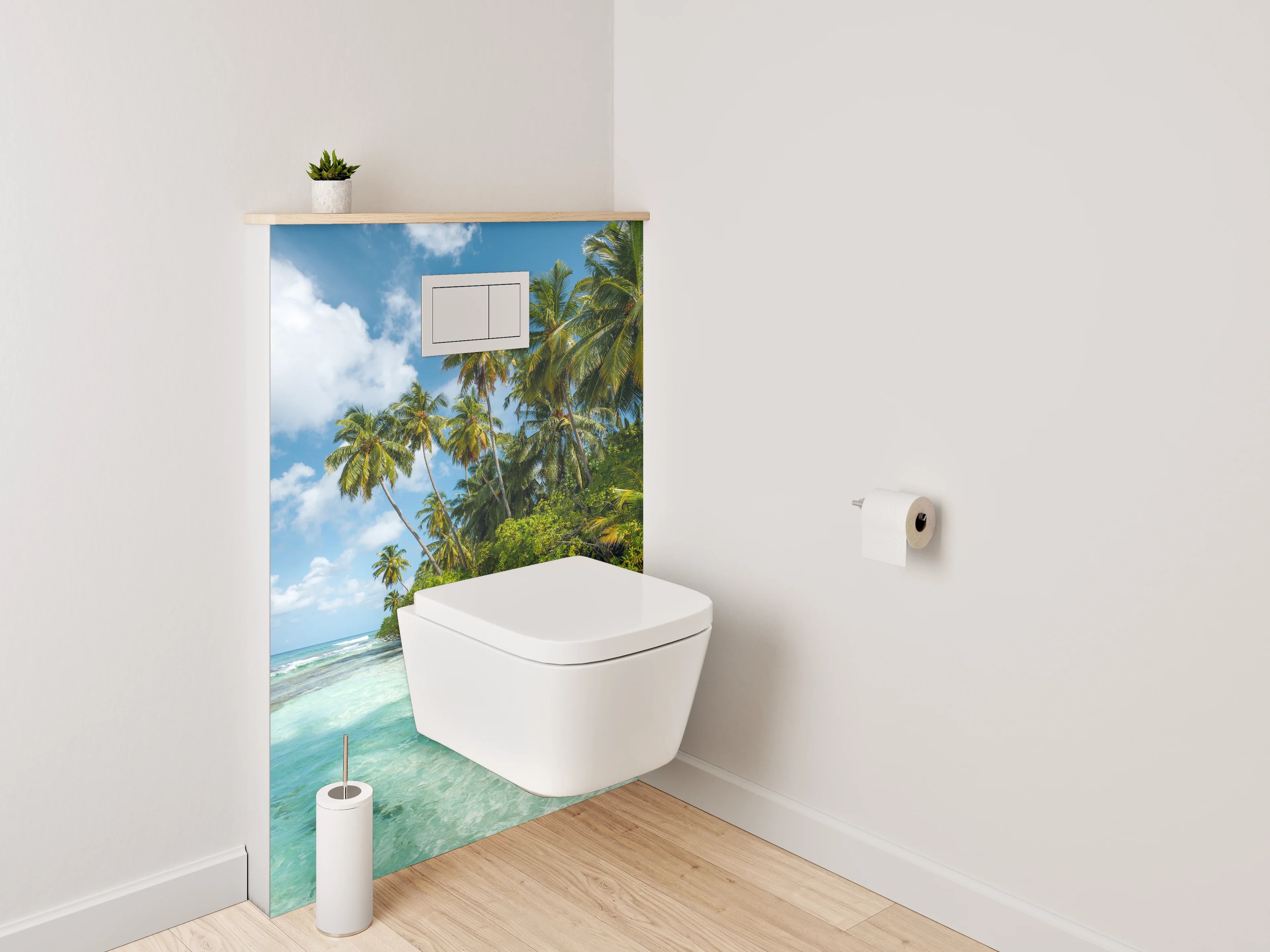 WC-Rückwand - Paradiesischer Palmenstrand und türkisblaues Meer