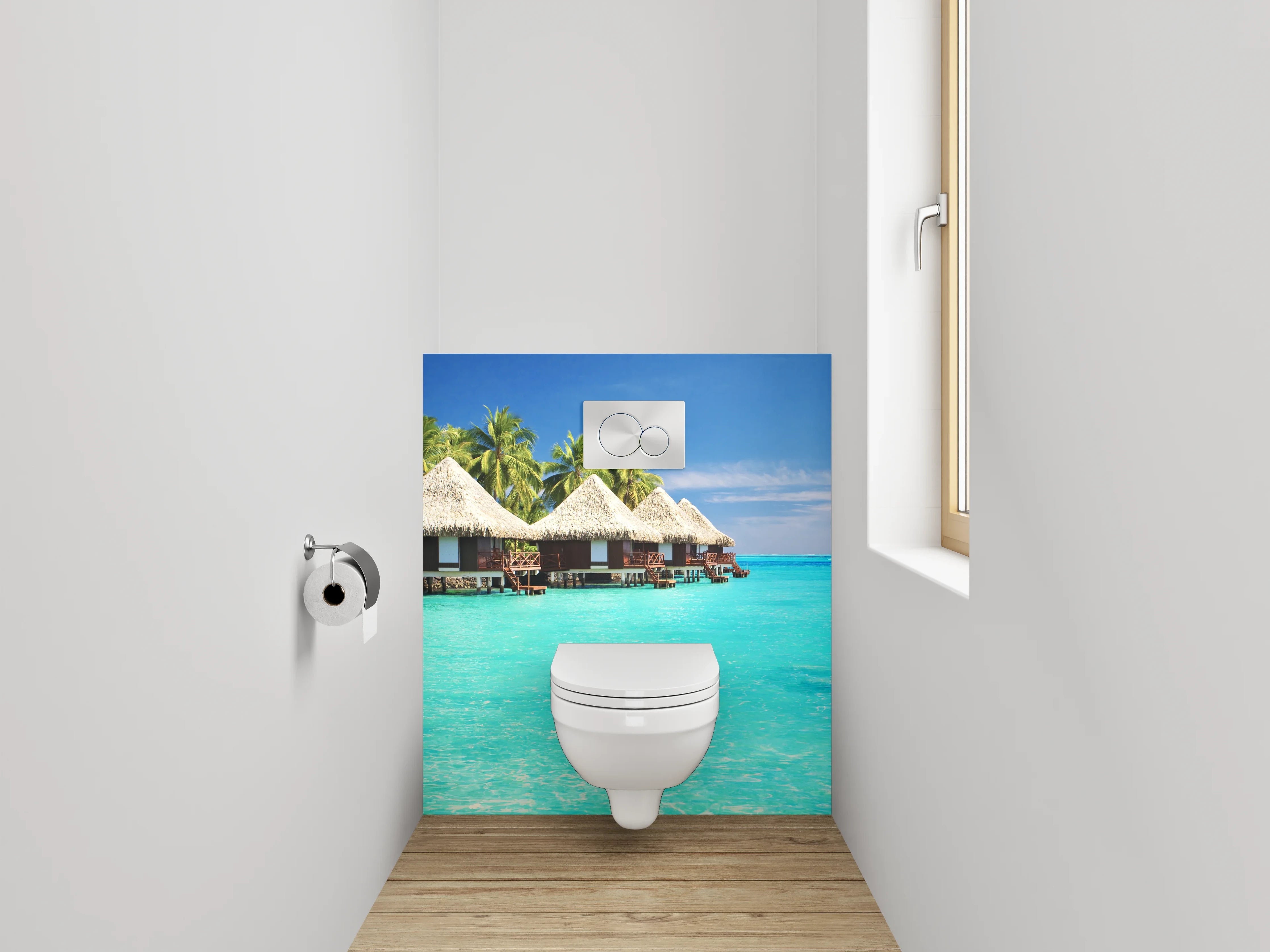 WC-Rückwand - Paradiesischer Südsee-Bungalows am türkisblauen Meer