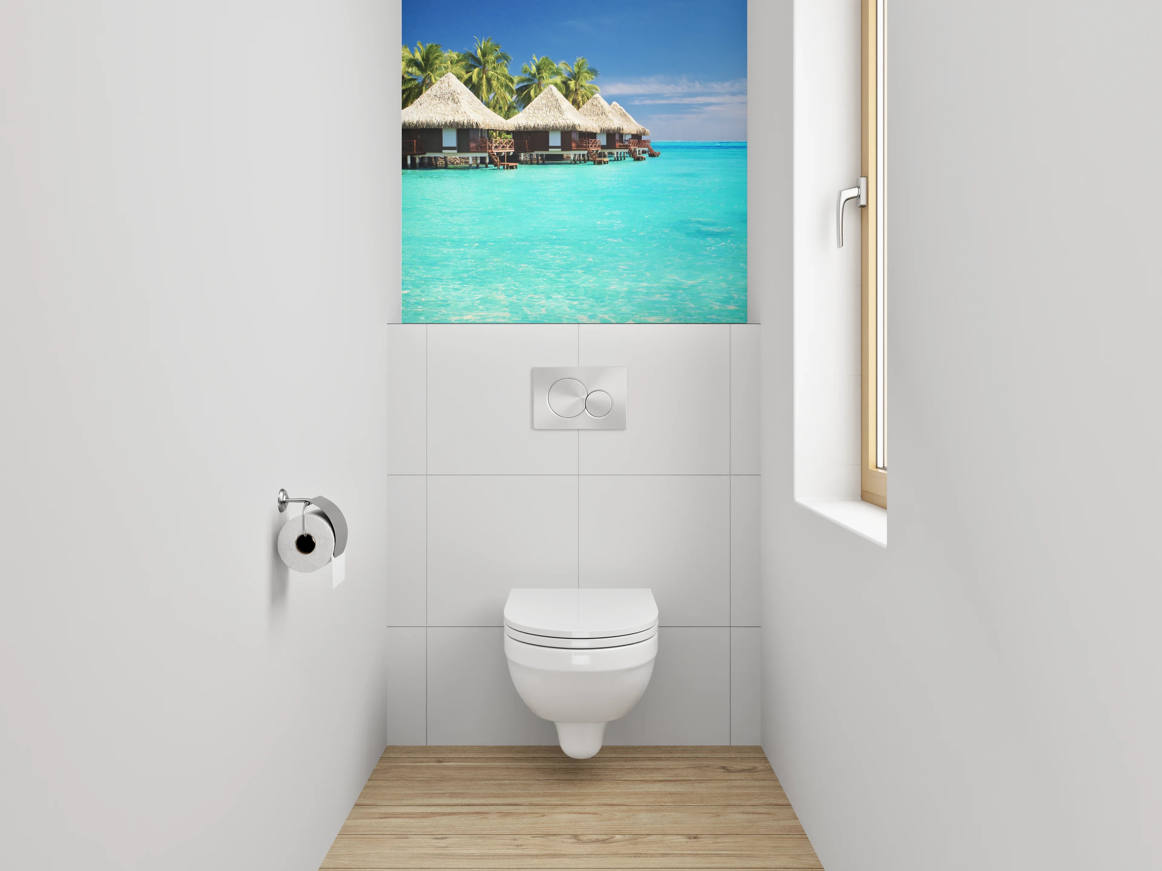 WC-Rückwand - Paradiesischer Südsee-Bungalows am türkisblauen Meer