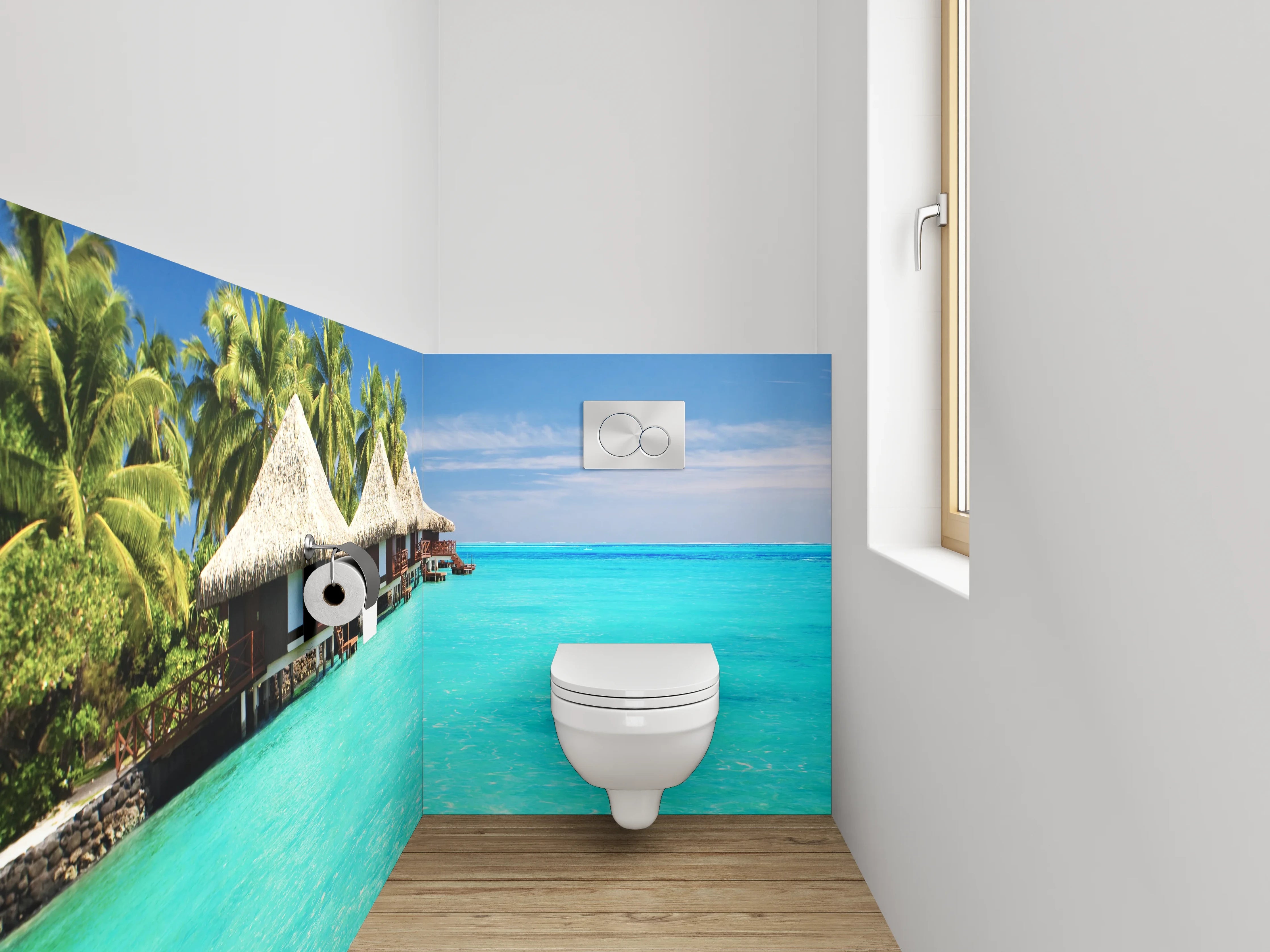 WC-Rückwand - Paradiesischer Südsee-Bungalows am türkisblauen Meer