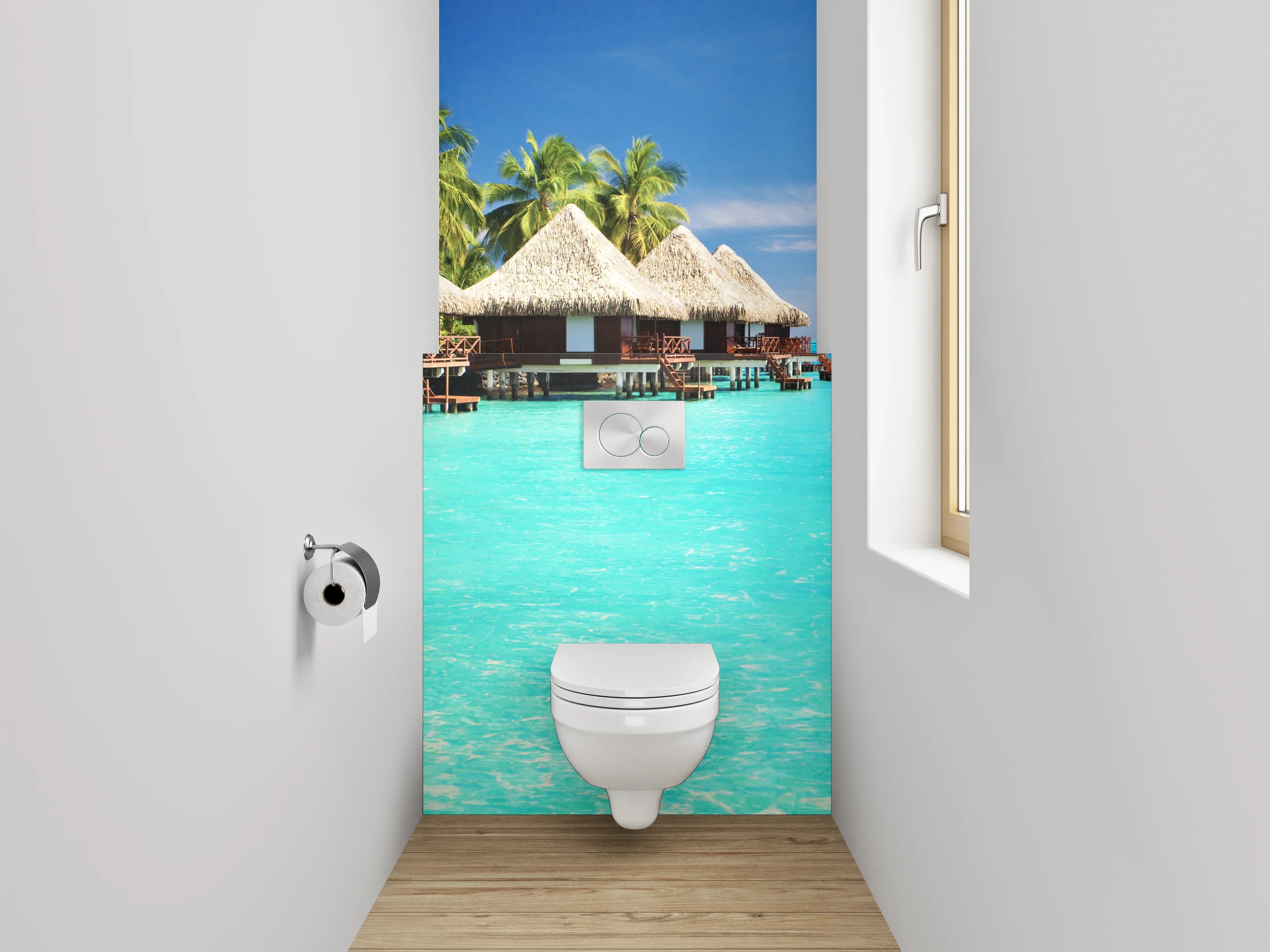 WC-Rückwand - Paradiesischer Südsee-Bungalows am türkisblauen Meer