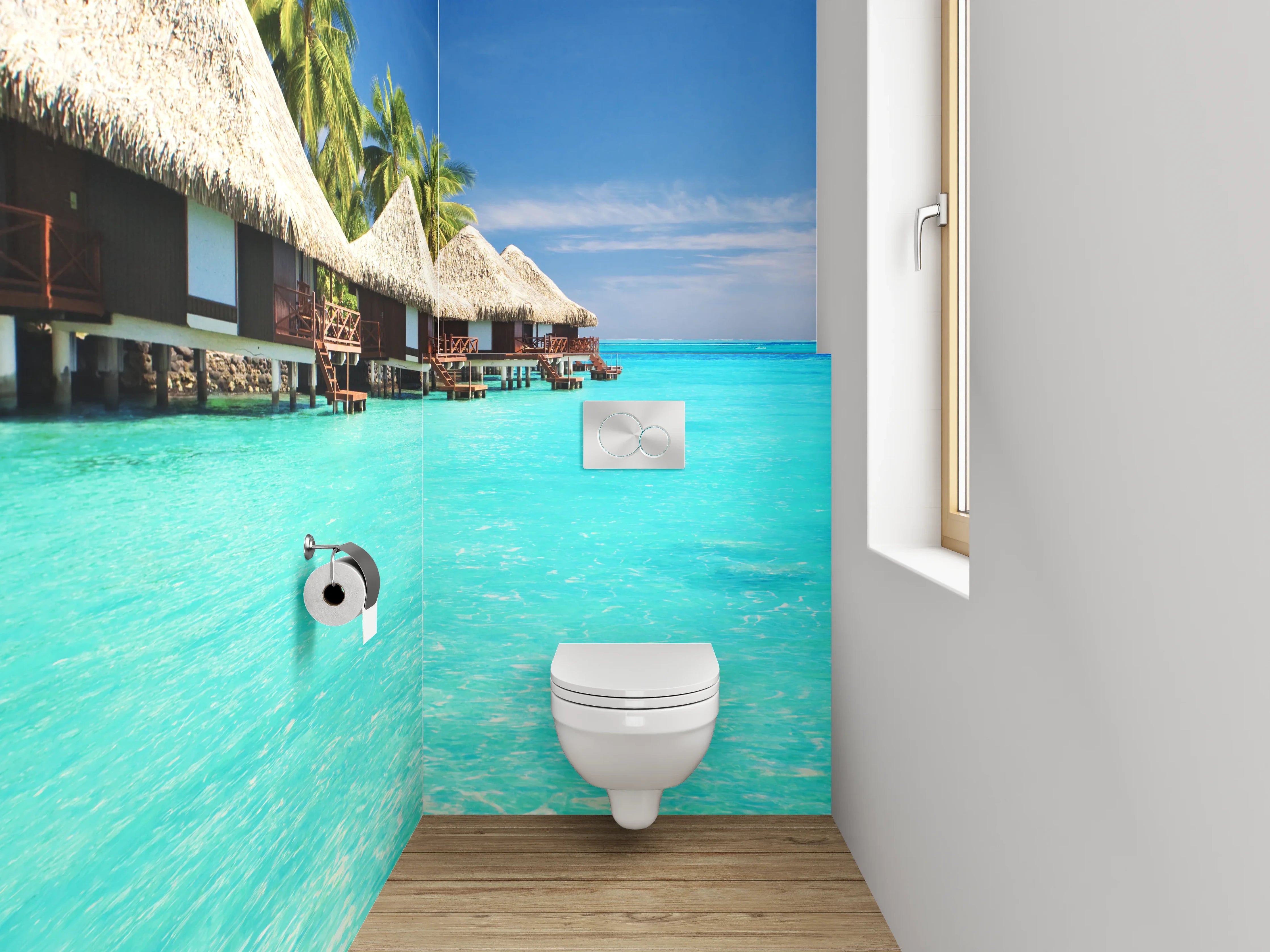 WC-Rückwand - Paradiesischer Südsee-Bungalows am türkisblauen Meer