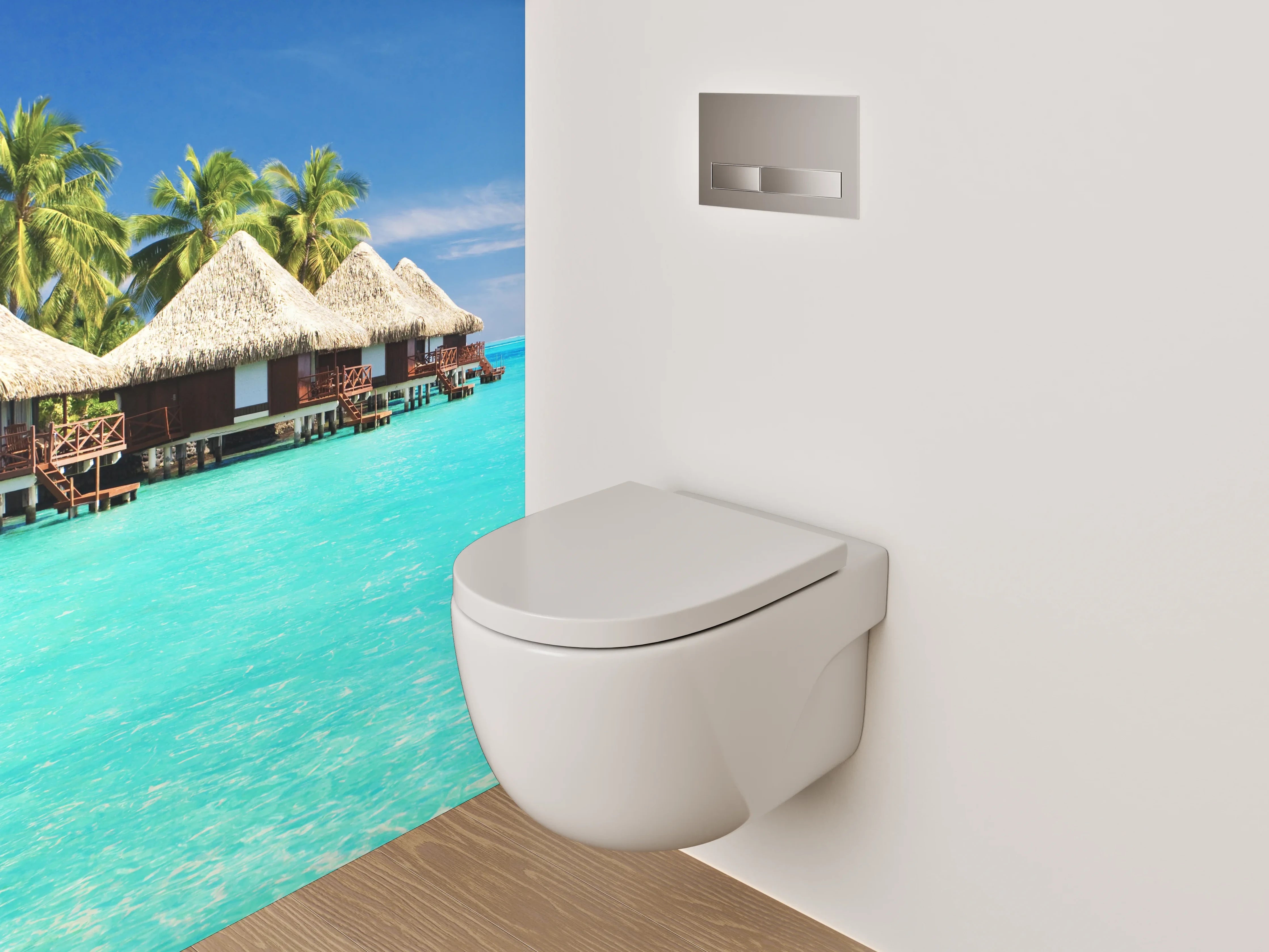 WC-Rückwand - Paradiesischer Südsee-Bungalows am türkisblauen Meer