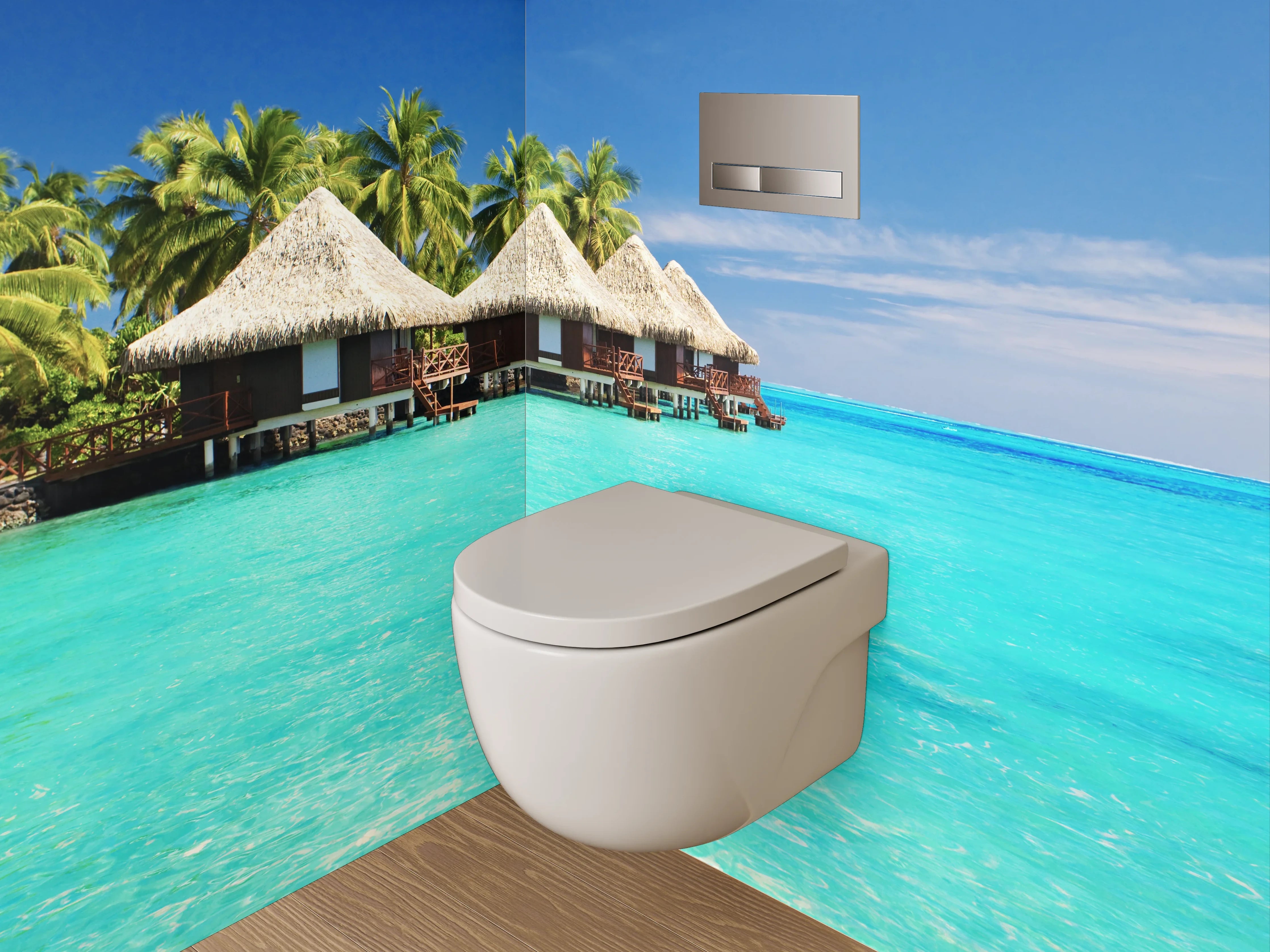 WC-Rückwand - Paradiesischer Südsee-Bungalows am türkisblauen Meer