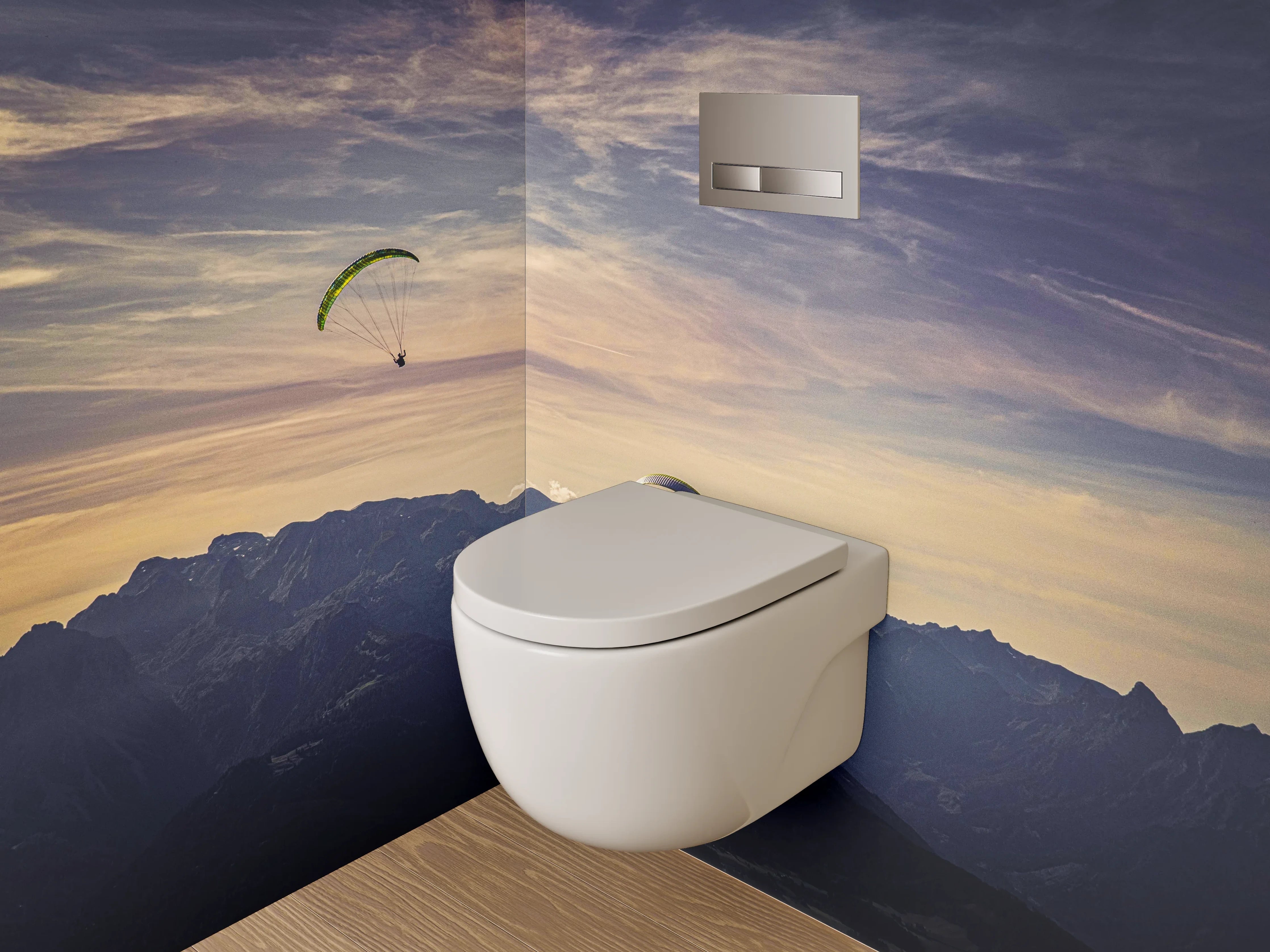 WC-Rückwand - Paragliding über malerische Berge