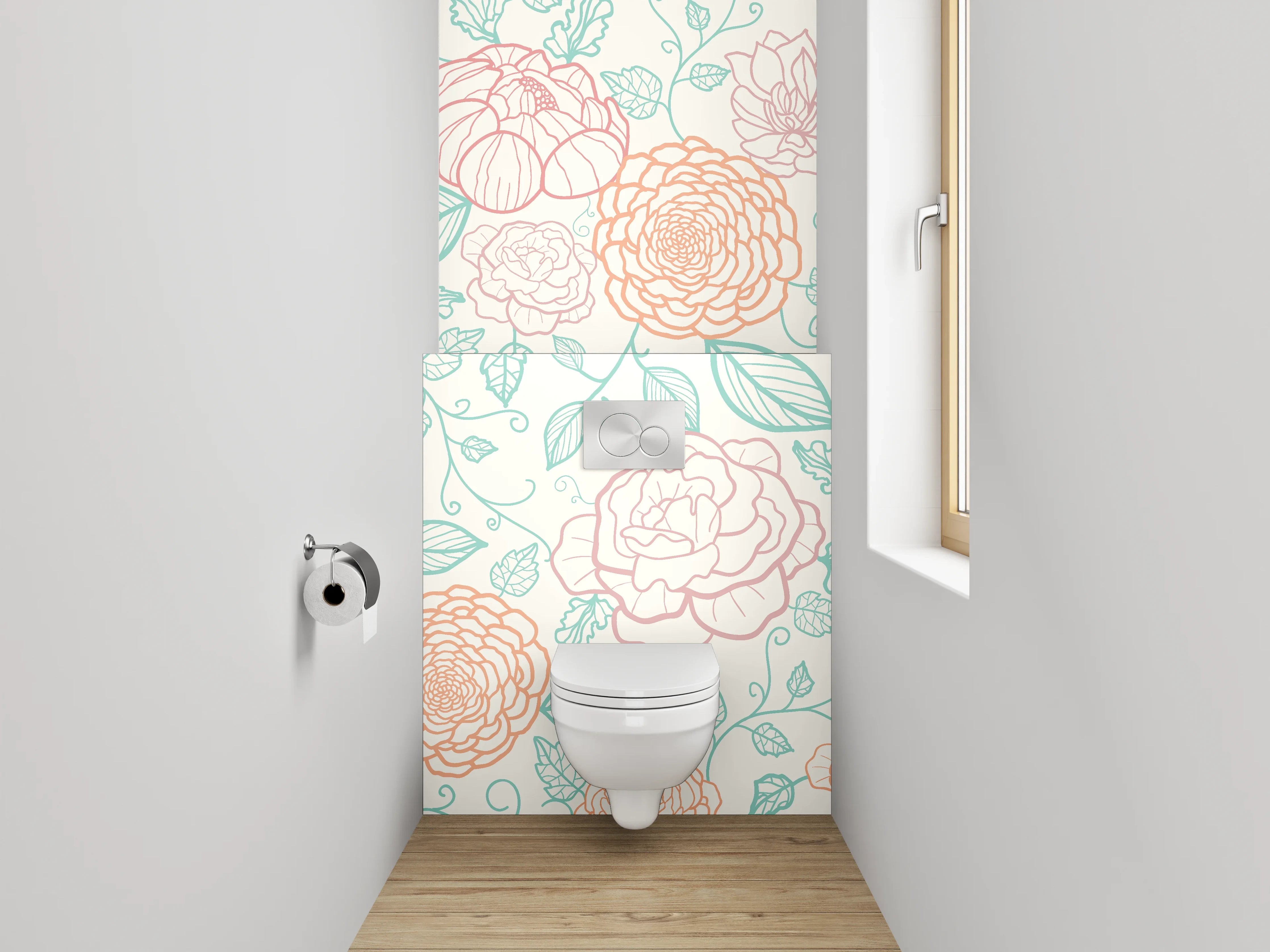 WC-Rückwand - Pastell Blumen Lineart Muster