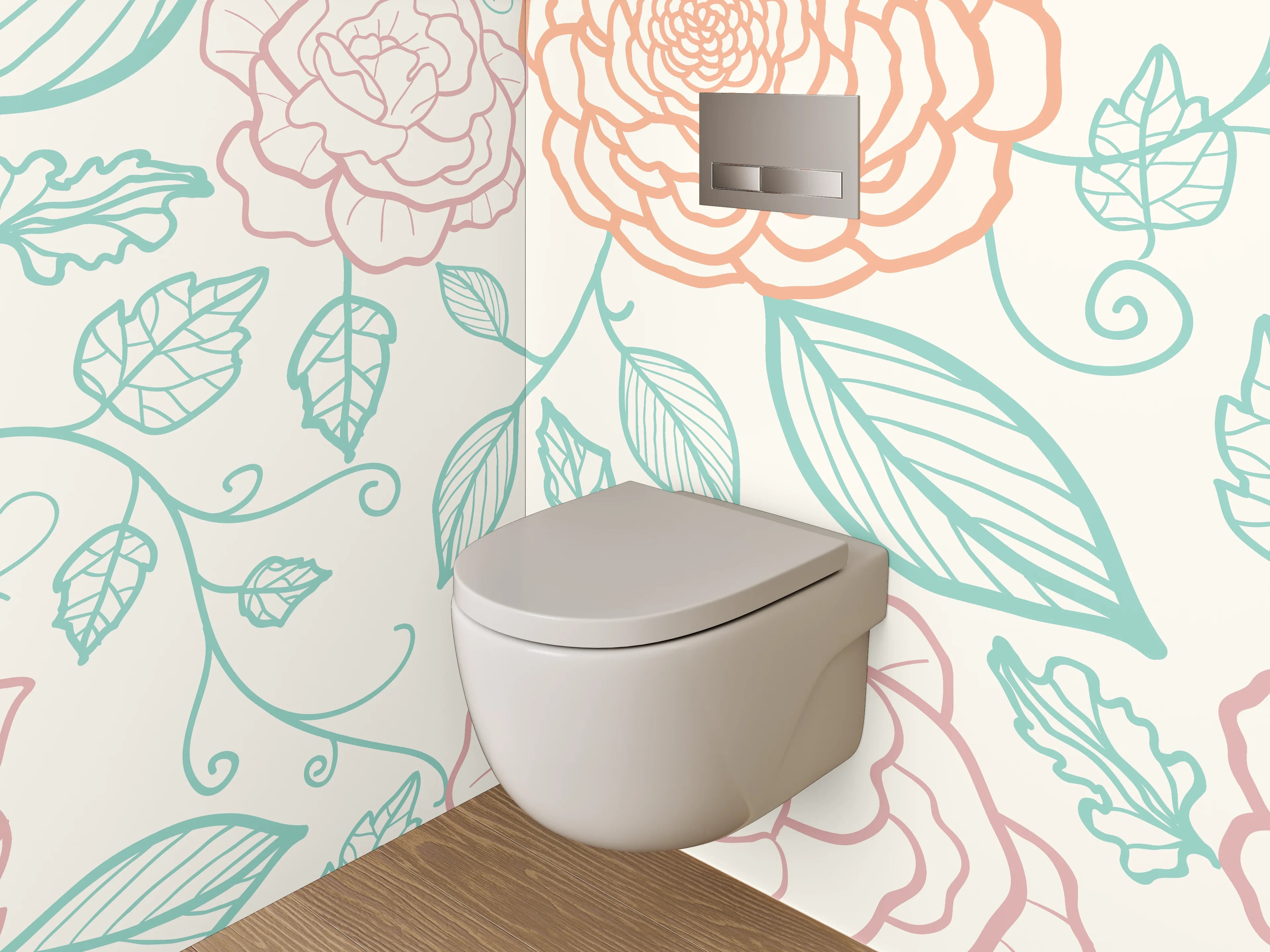 WC-Rückwand - Pastell Blumen Lineart Muster