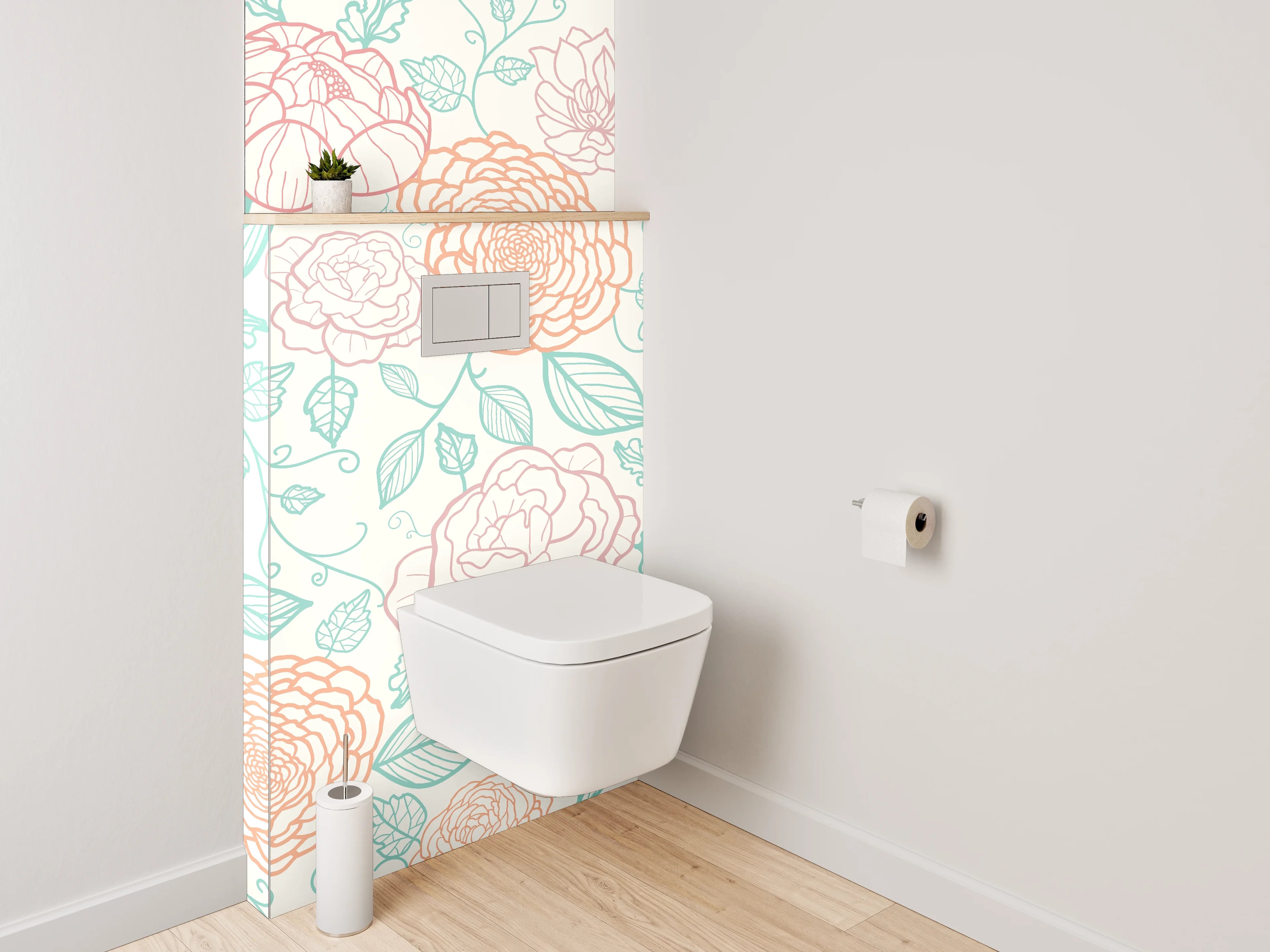 WC-Rückwand - Pastell Blumen Lineart Muster