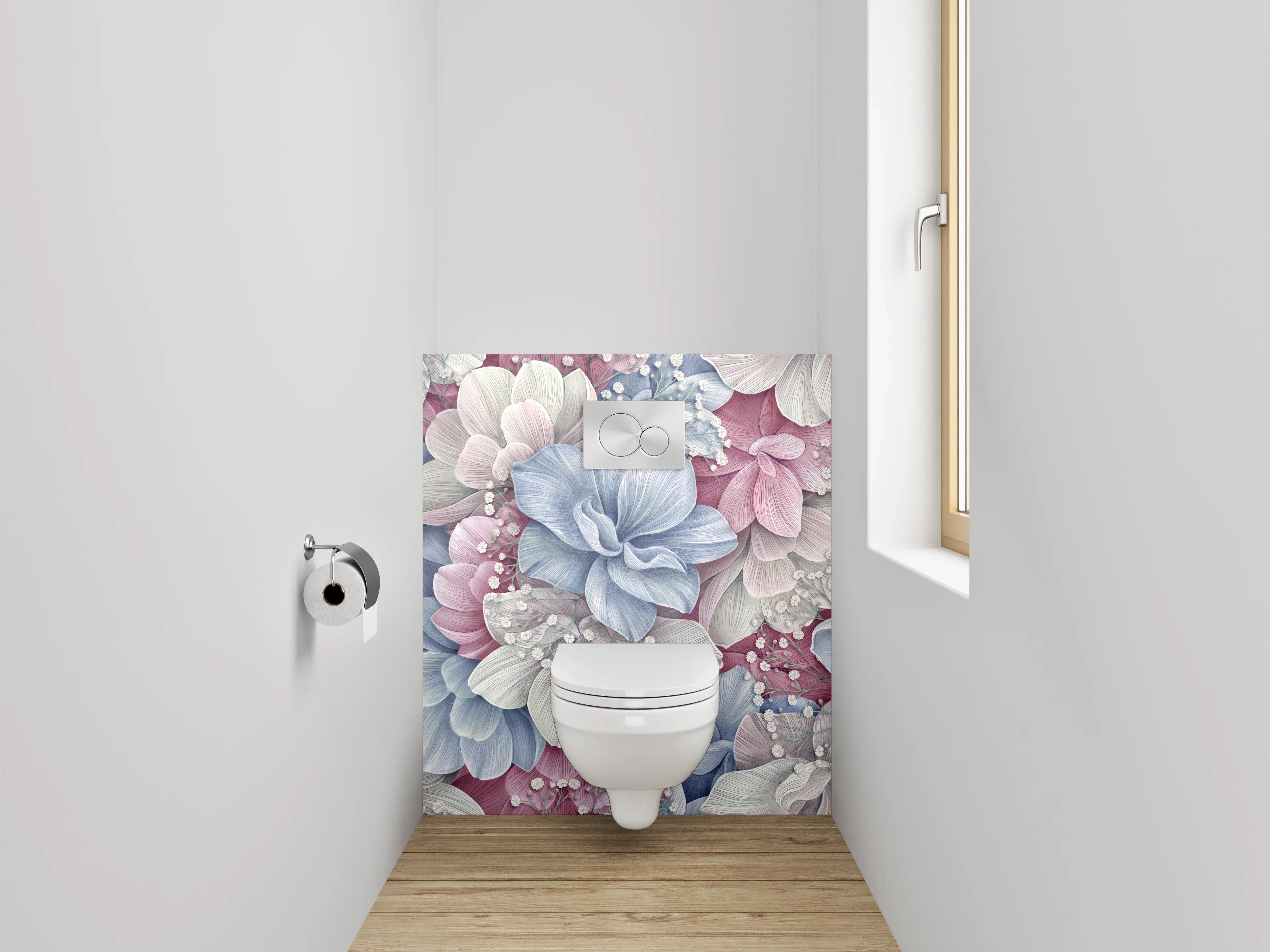 WC-Rückwand - Pastell Blumenmuster Vintage Aquarell