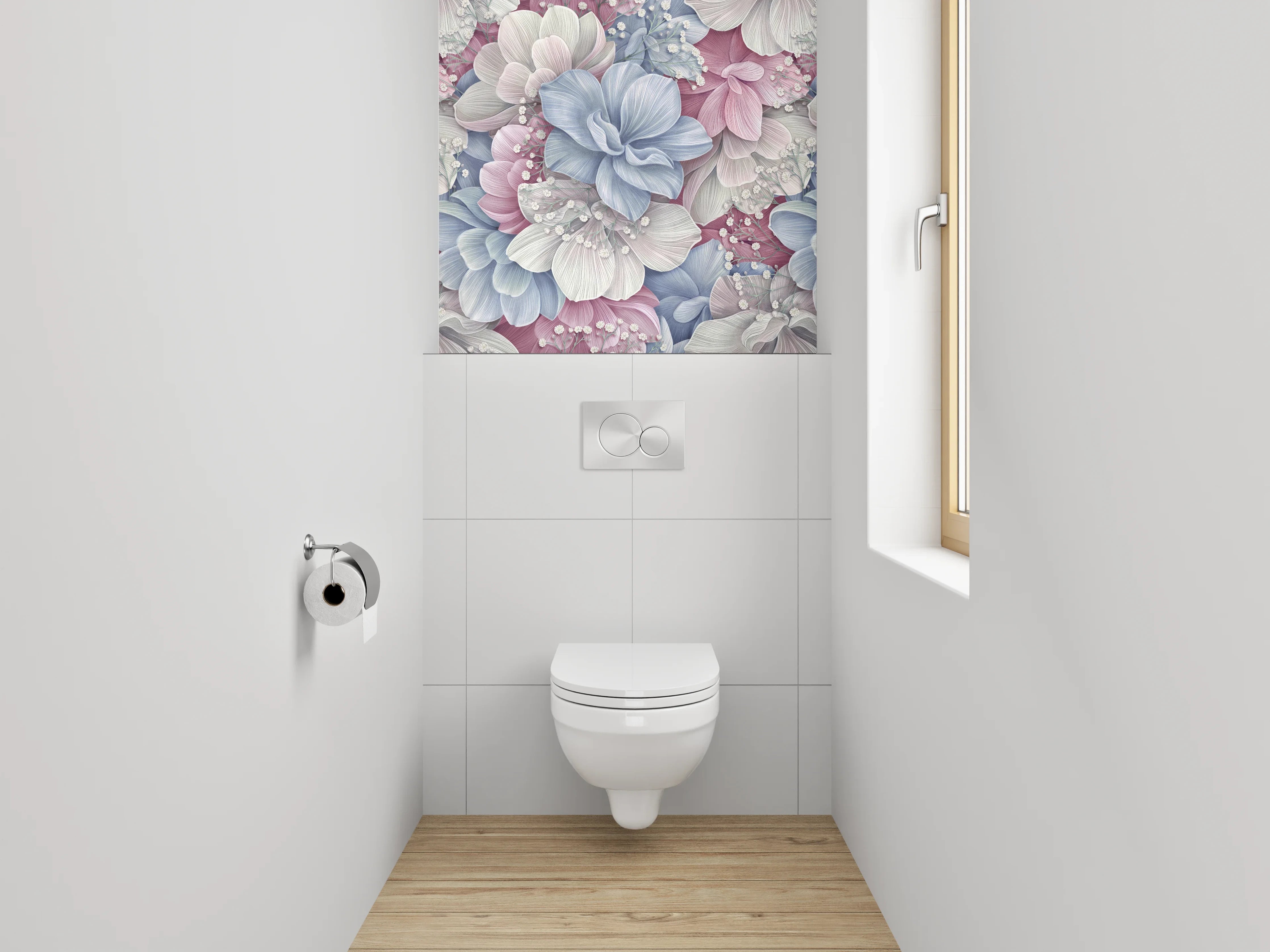 WC-Rückwand - Pastell Blumenmuster Vintage Aquarell