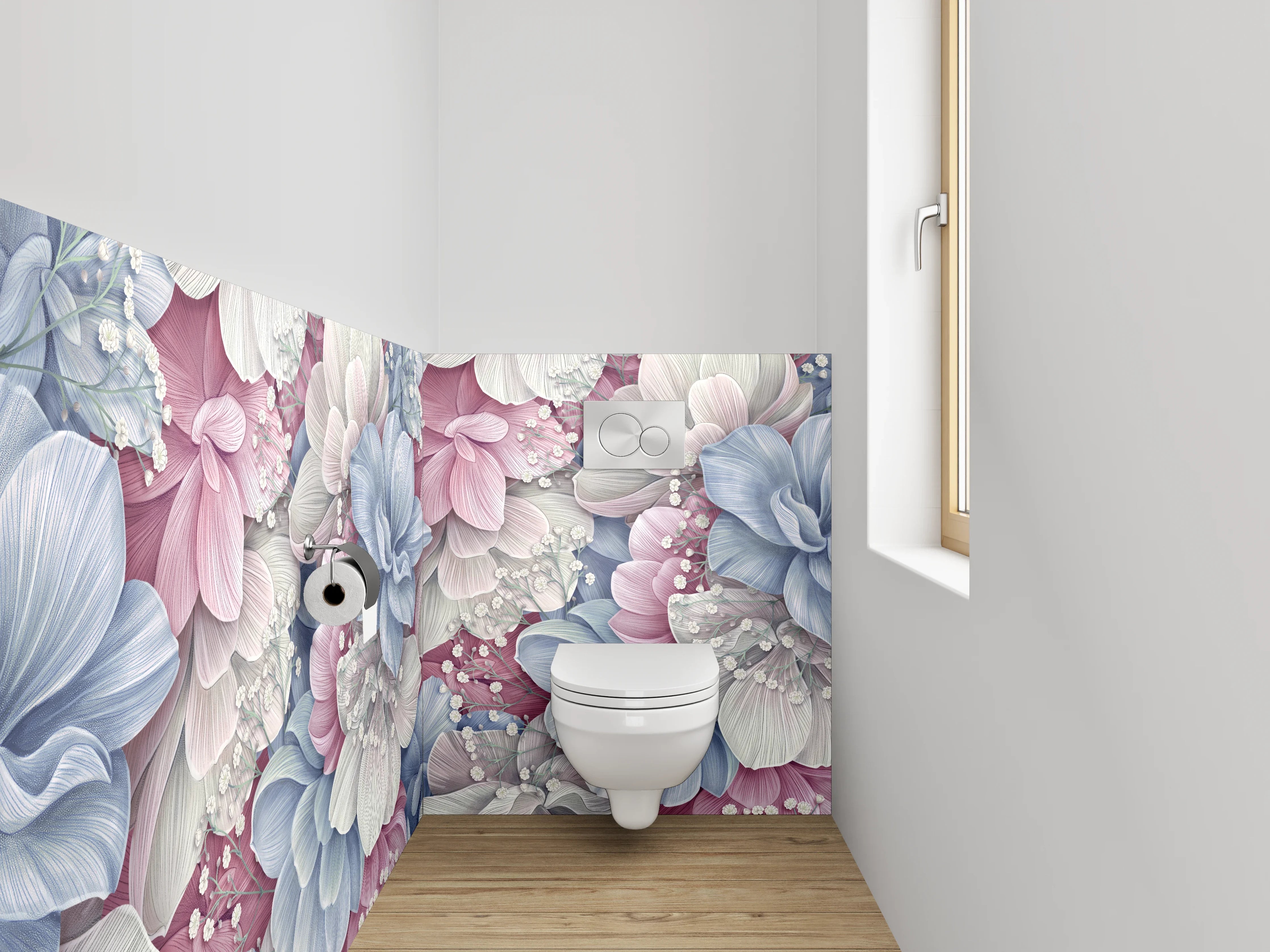WC-Rückwand - Pastell Blumenmuster Vintage Aquarell