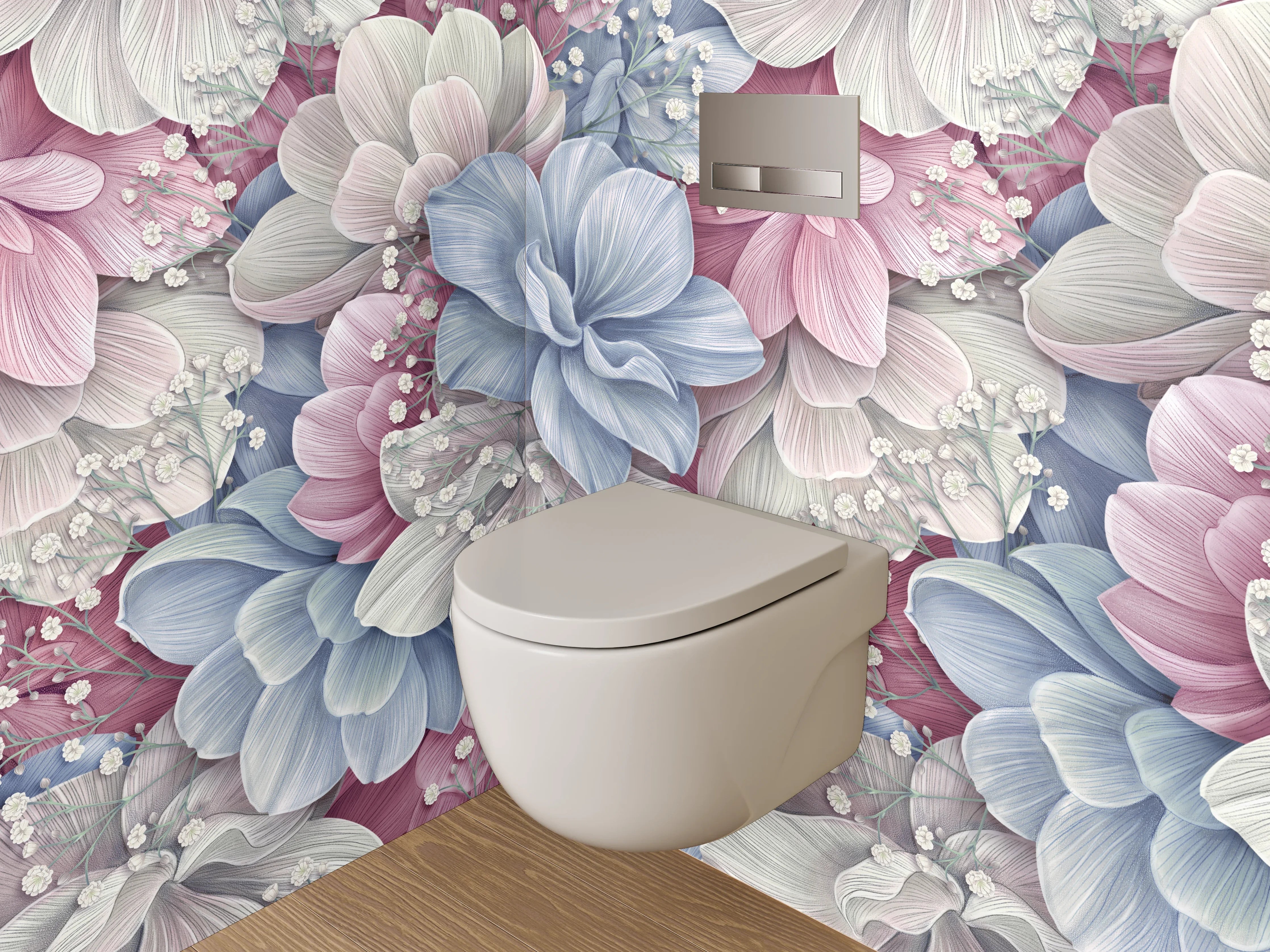 WC-Rückwand - Pastell Blumenmuster Vintage Aquarell