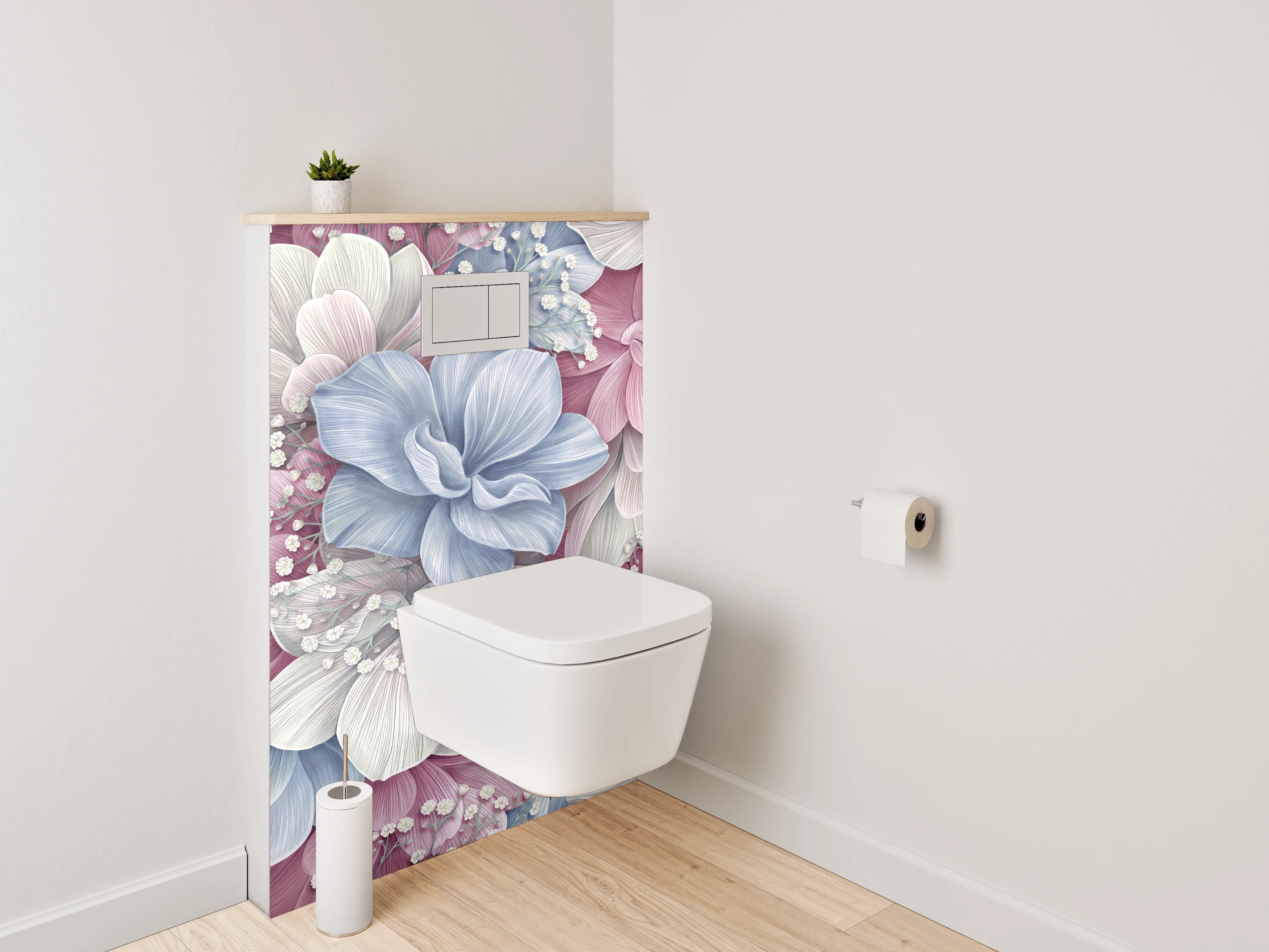 WC-Rückwand - Pastell Blumenmuster Vintage Aquarell