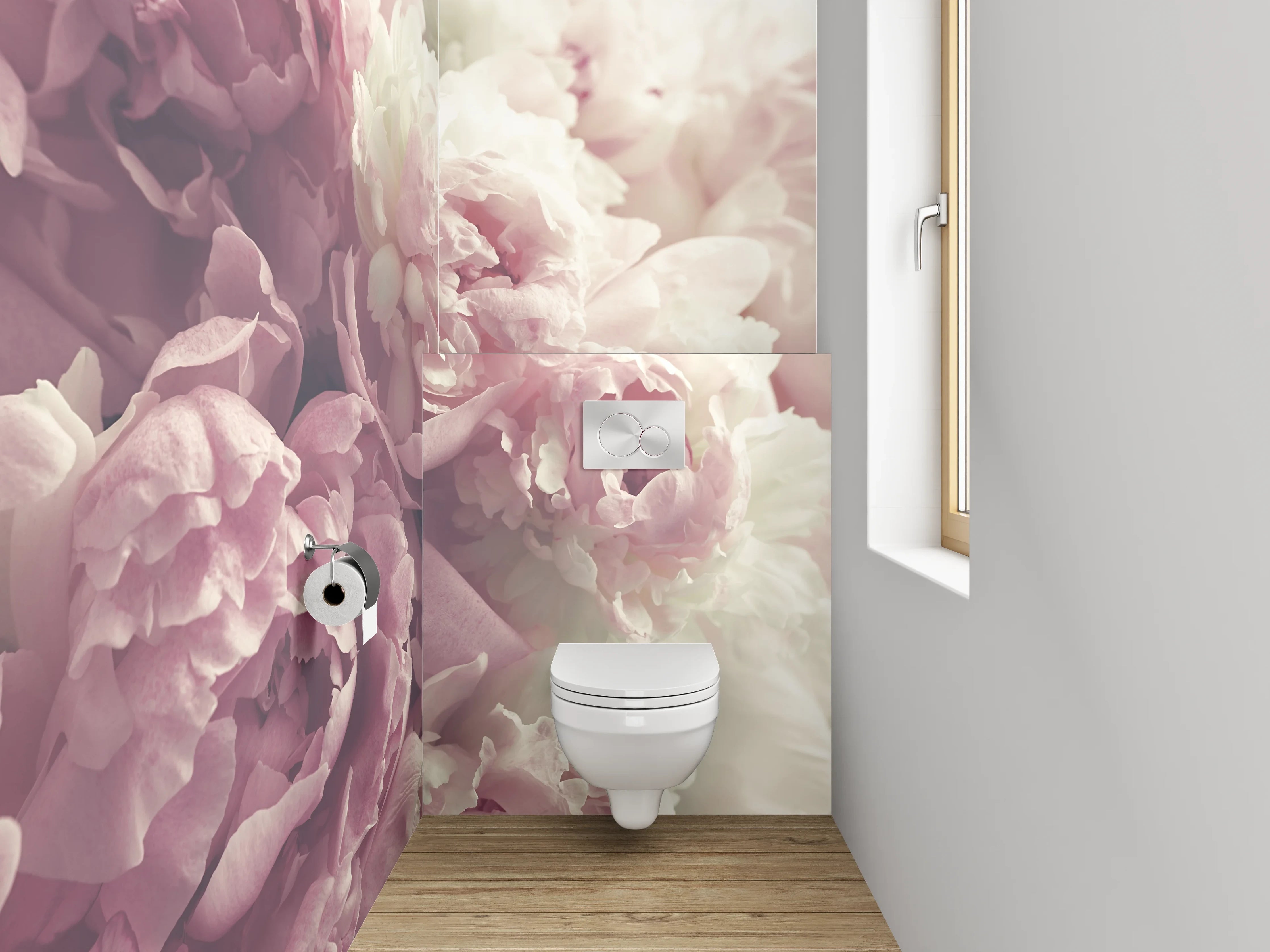 WC-Rückwand - Pastell Pfingstrosen Romantik
