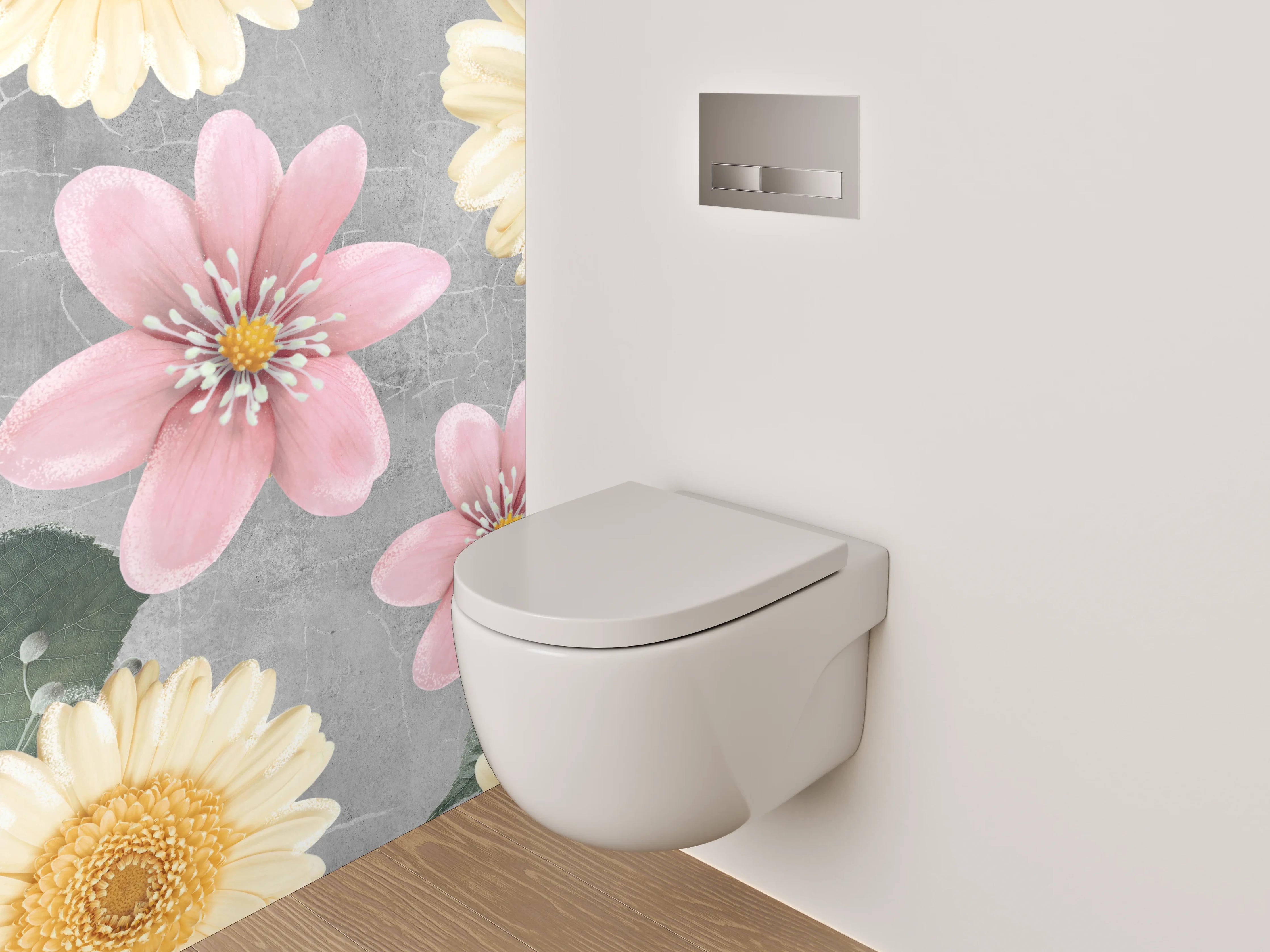 WC-Rückwand - Pastellblumen auf grauem Hintergrund