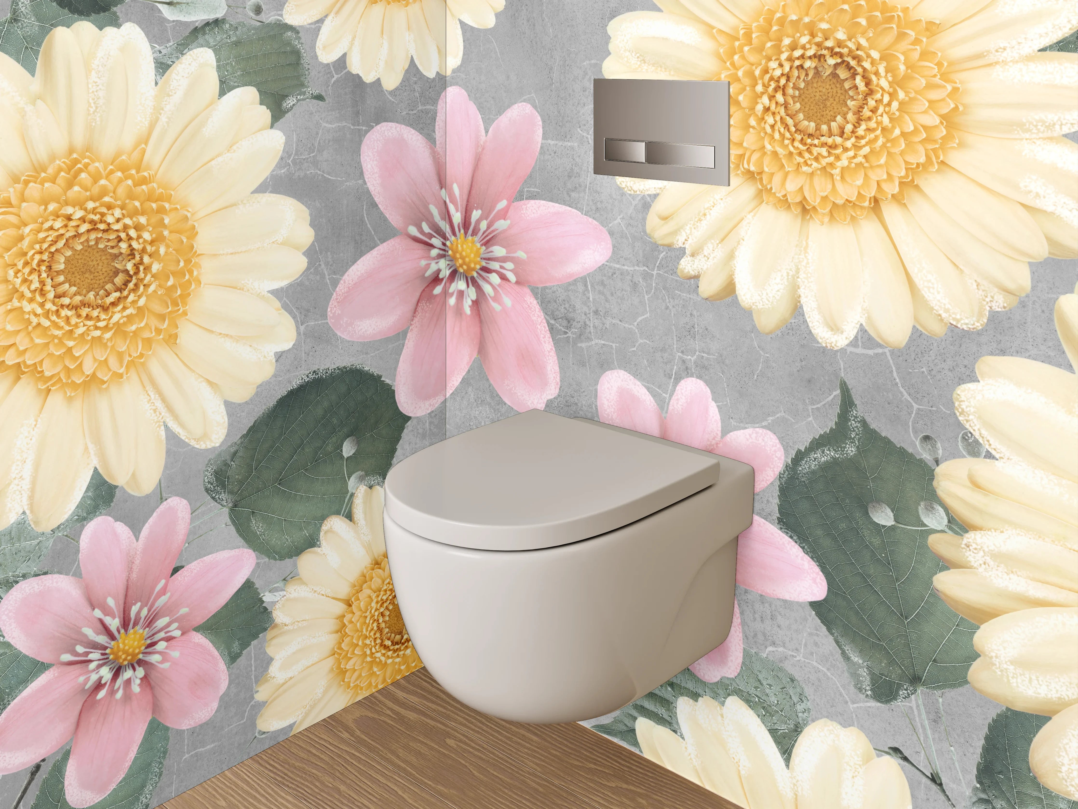 WC-Rückwand - Pastellblumen auf grauem Hintergrund