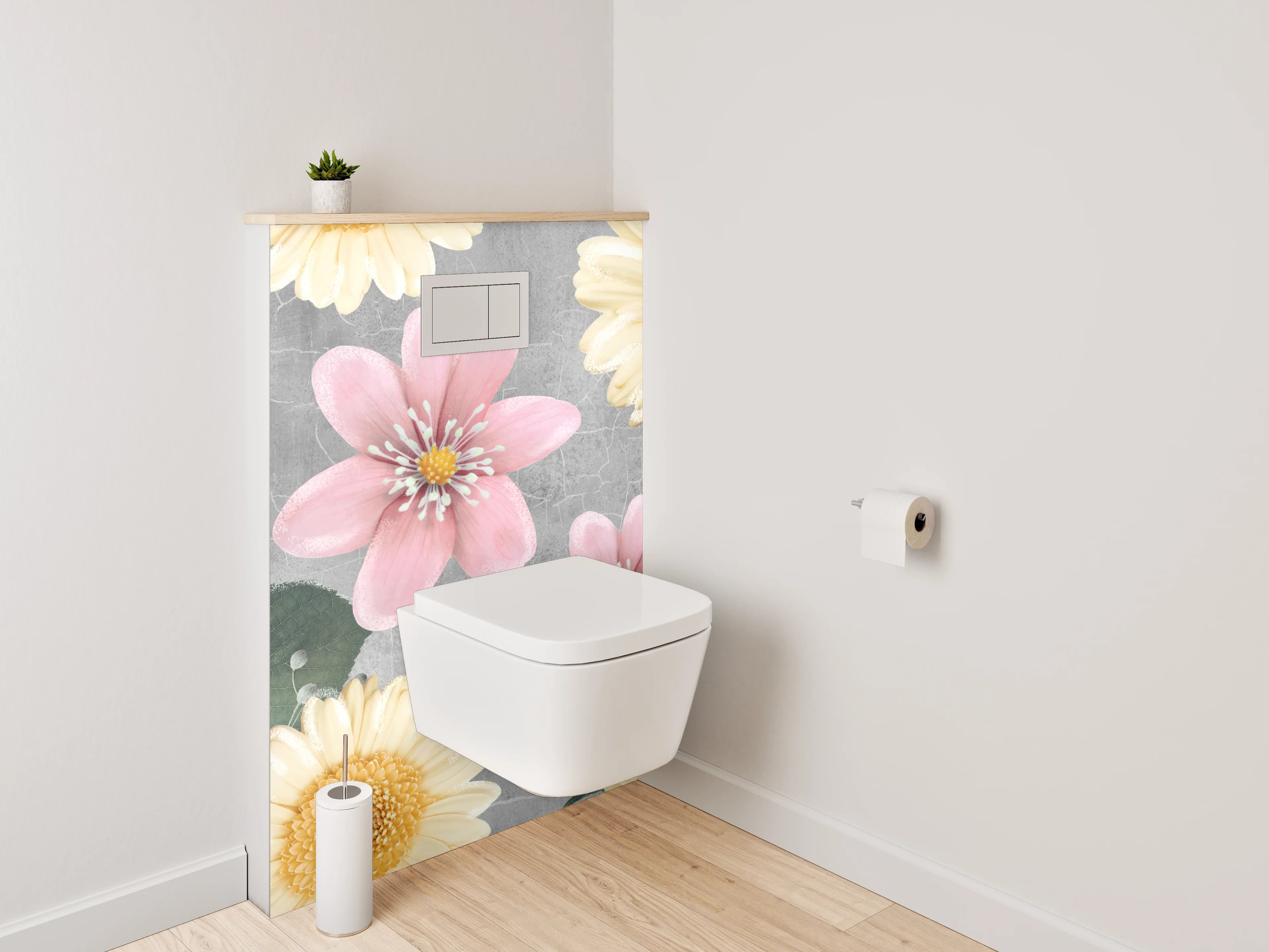 WC-Rückwand - Pastellblumen auf grauem Hintergrund