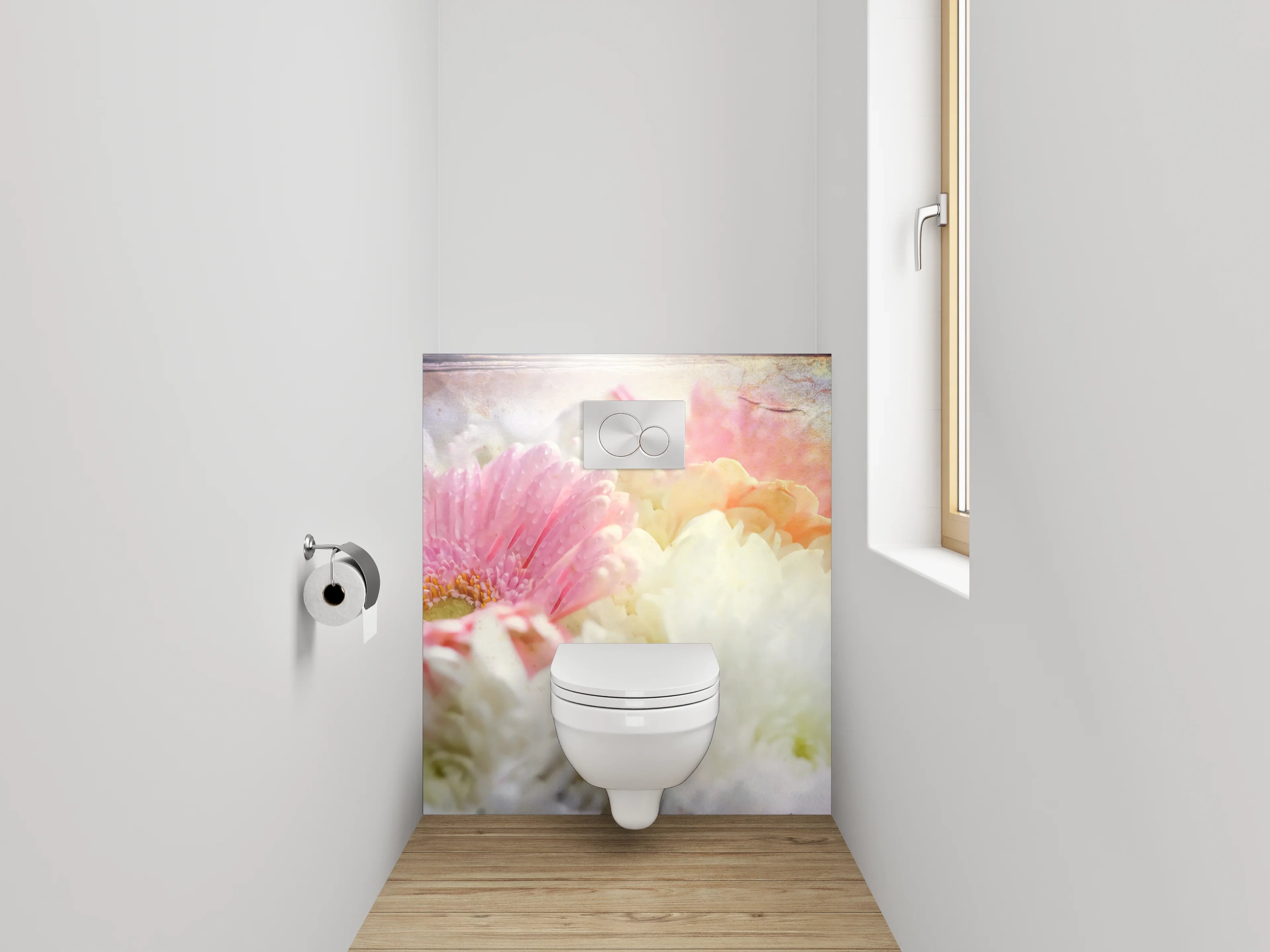 WC-Rückwand - Pastellfarbene Vintage-Blumen-Komposition