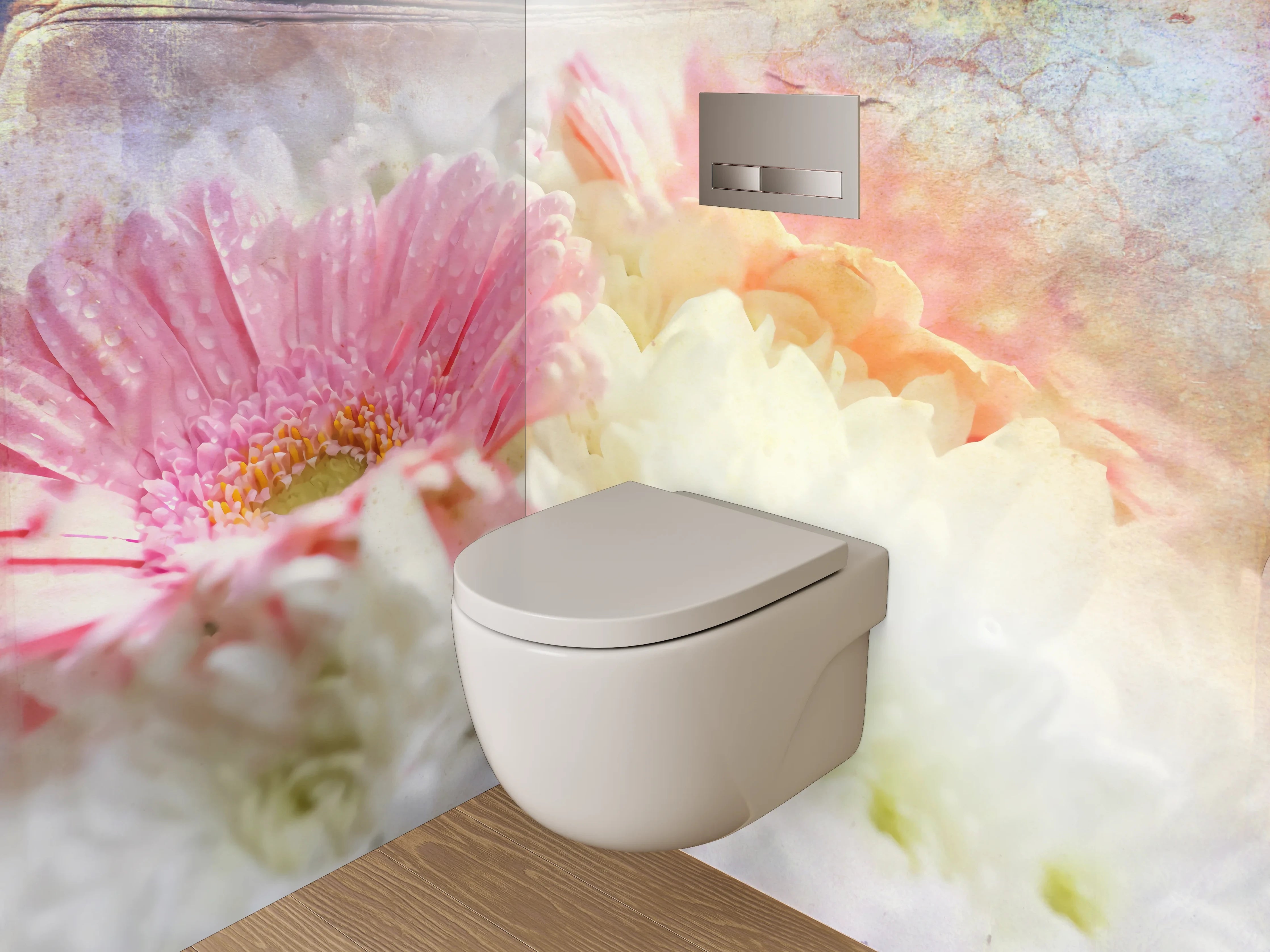 WC-Rückwand - Pastellfarbene Vintage-Blumen-Komposition
