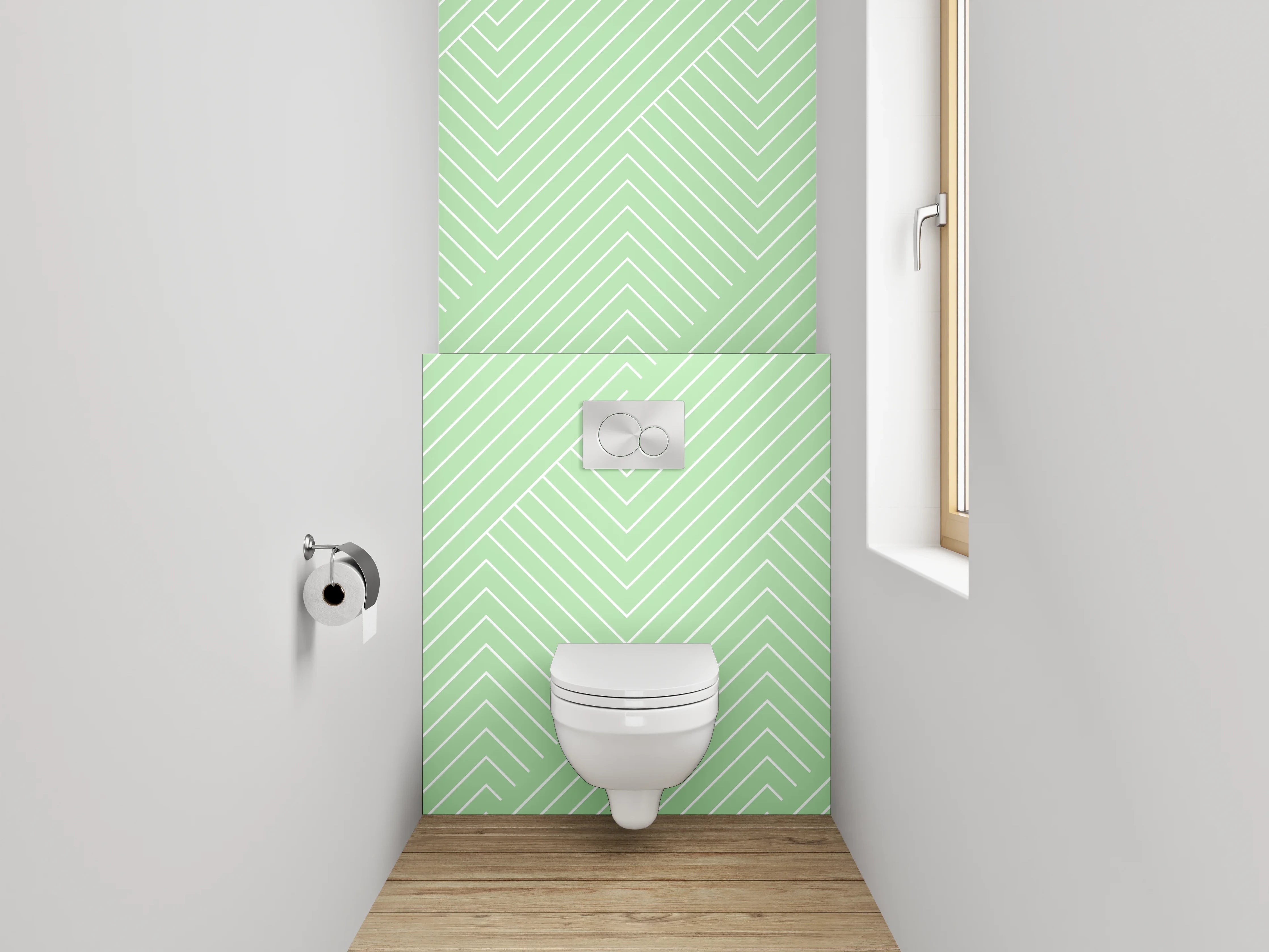 WC-Rückwand - Pastellgrünes Chevron-Linienmuster