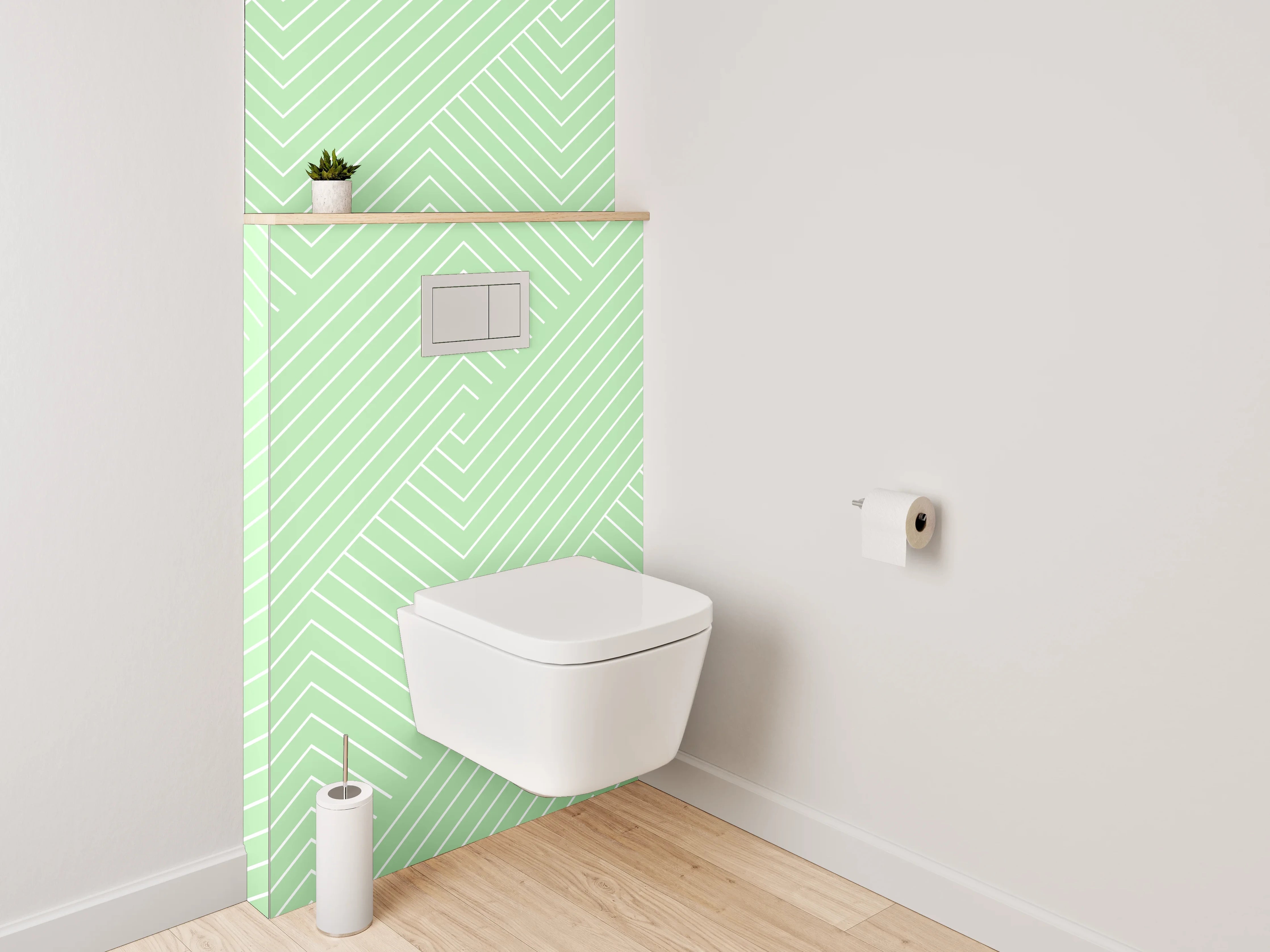 WC-Rückwand - Pastellgrünes Chevron-Linienmuster