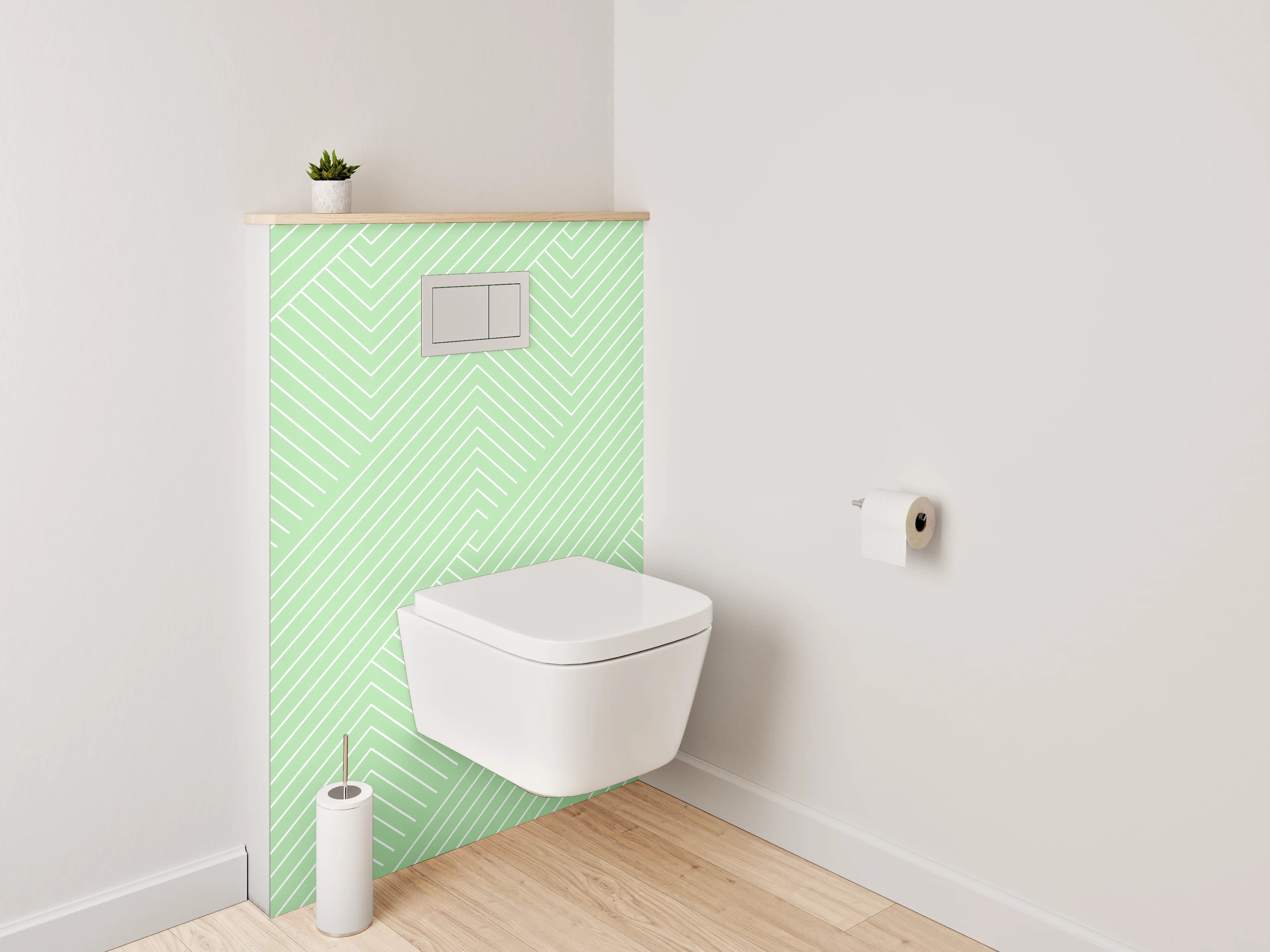 WC-Rückwand - Pastellgrünes Chevron-Linienmuster