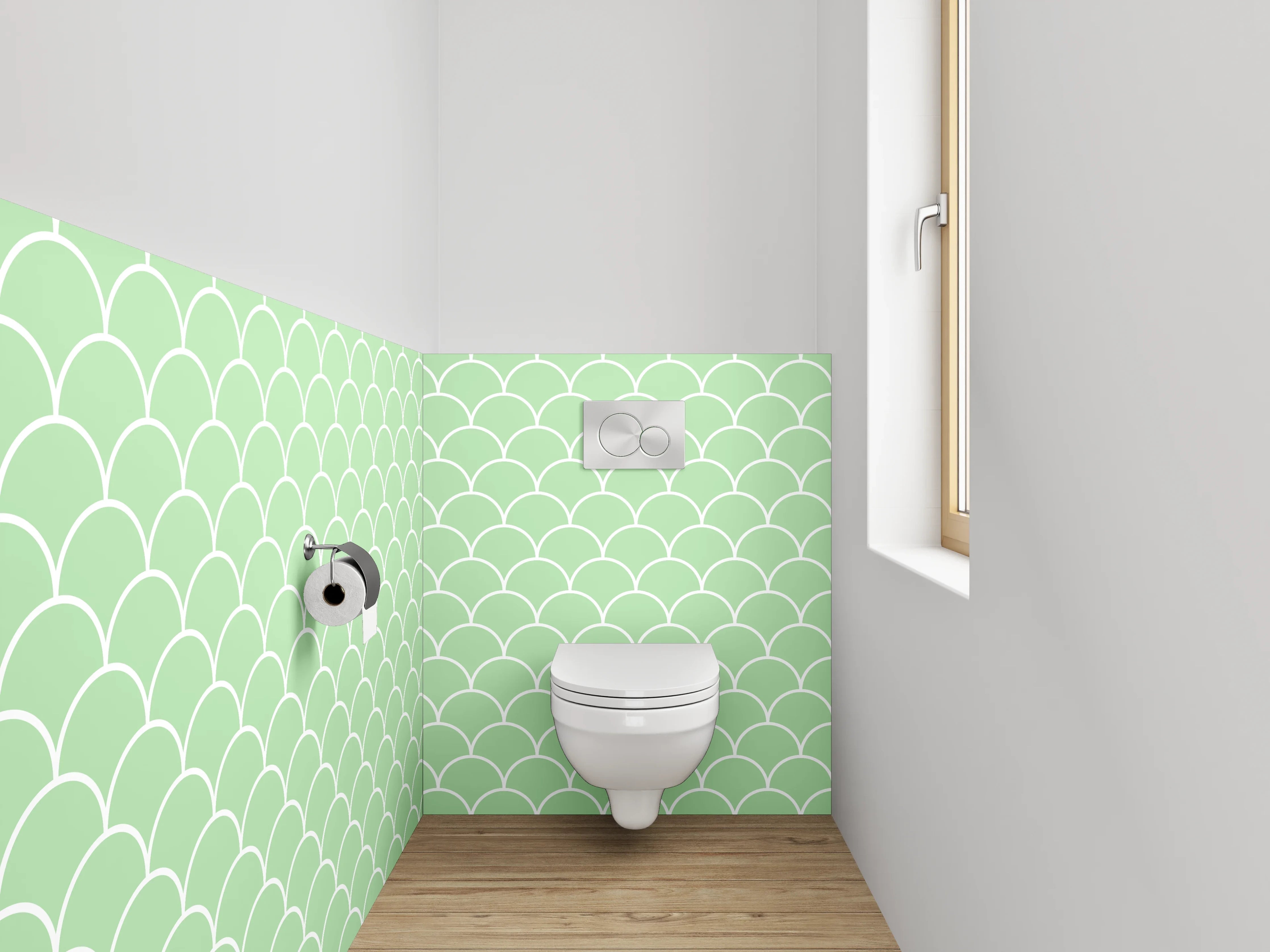 WC-Rückwand - Pastellgrünes Muschel-Muster Wanddekor