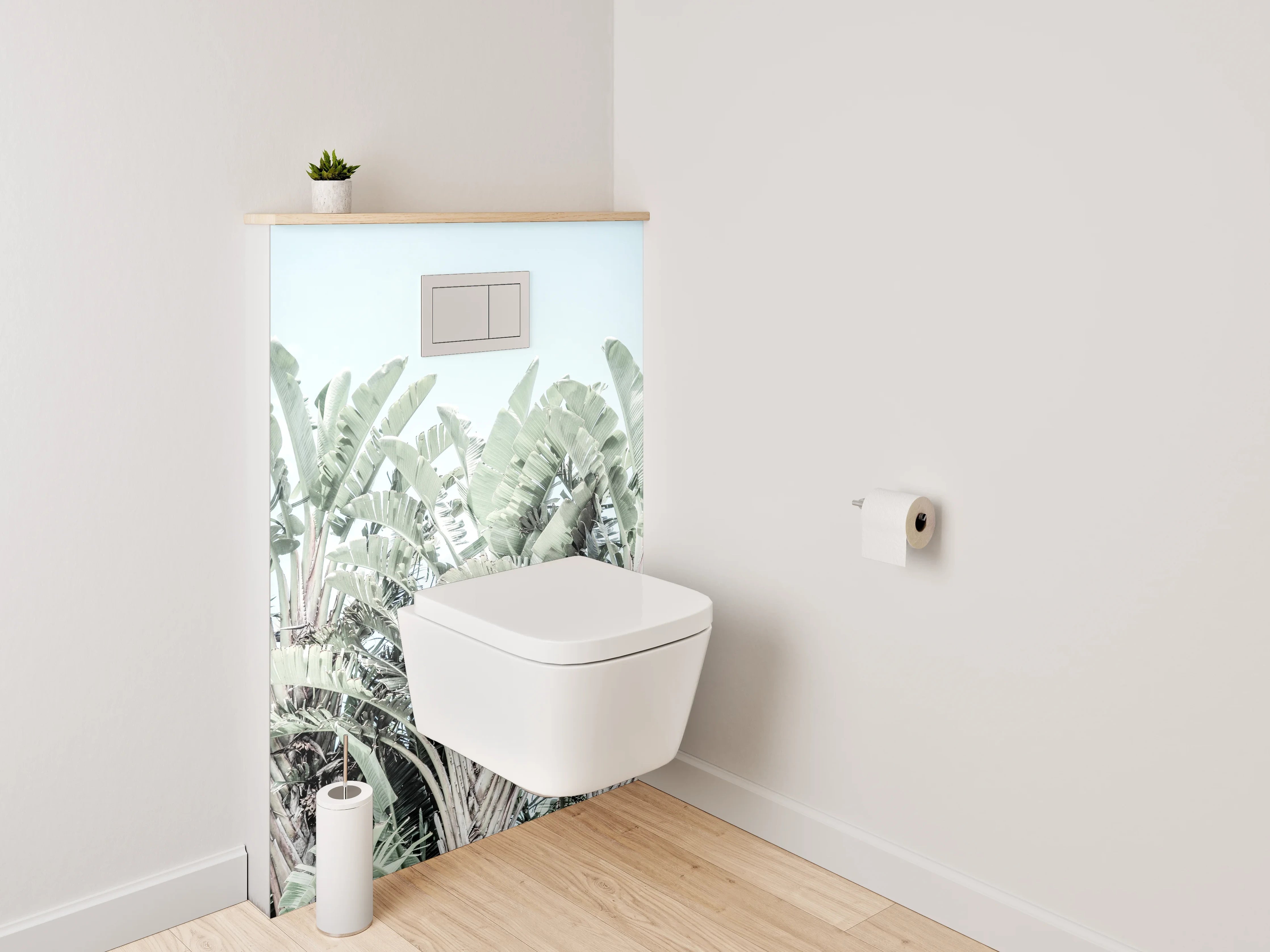 WC-Rückwand - Pastellige Bananenblätter im Sonnenlicht