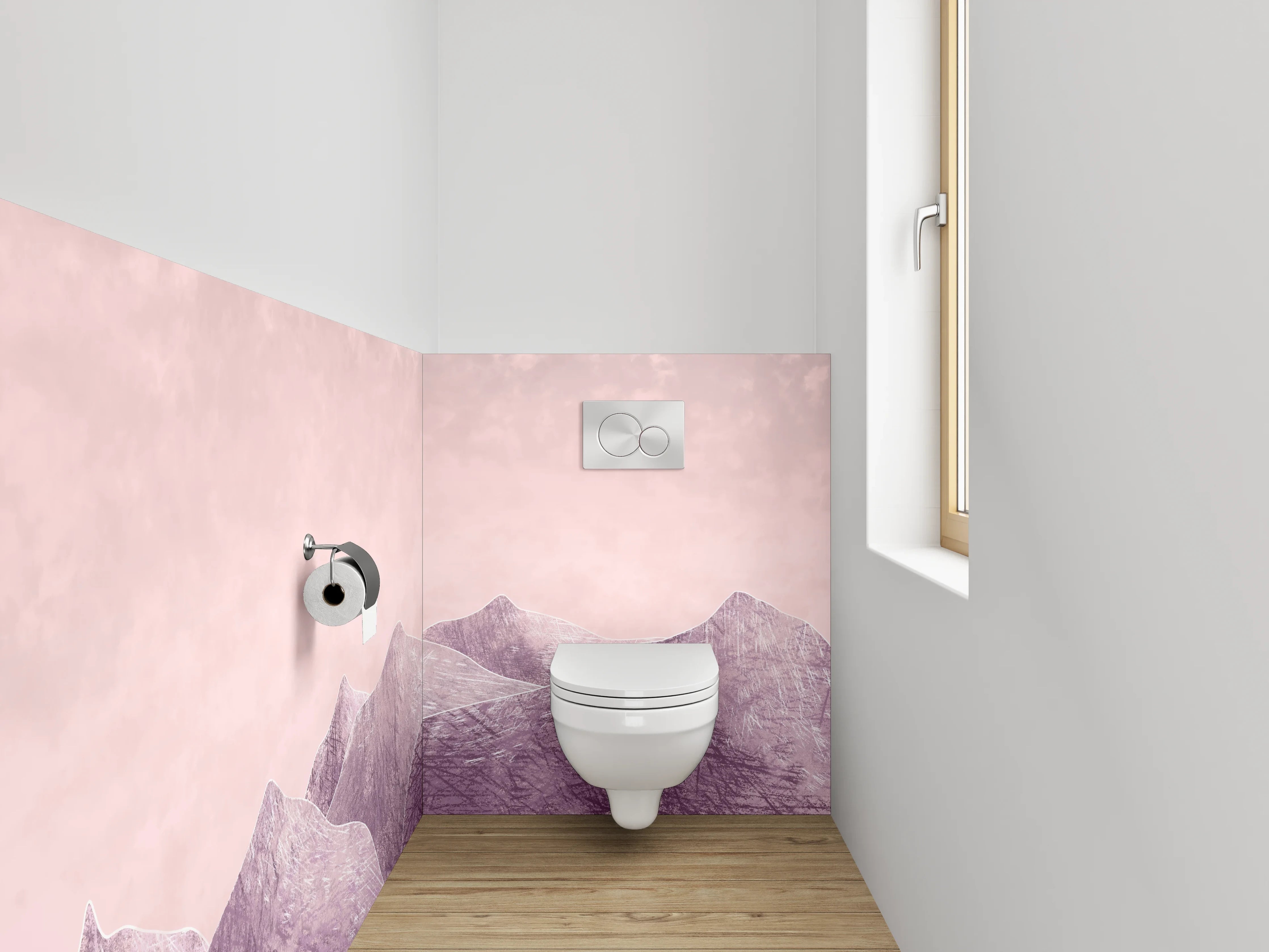 WC-Rückwand - Pastellrosa Berge Aquarell Landschaft