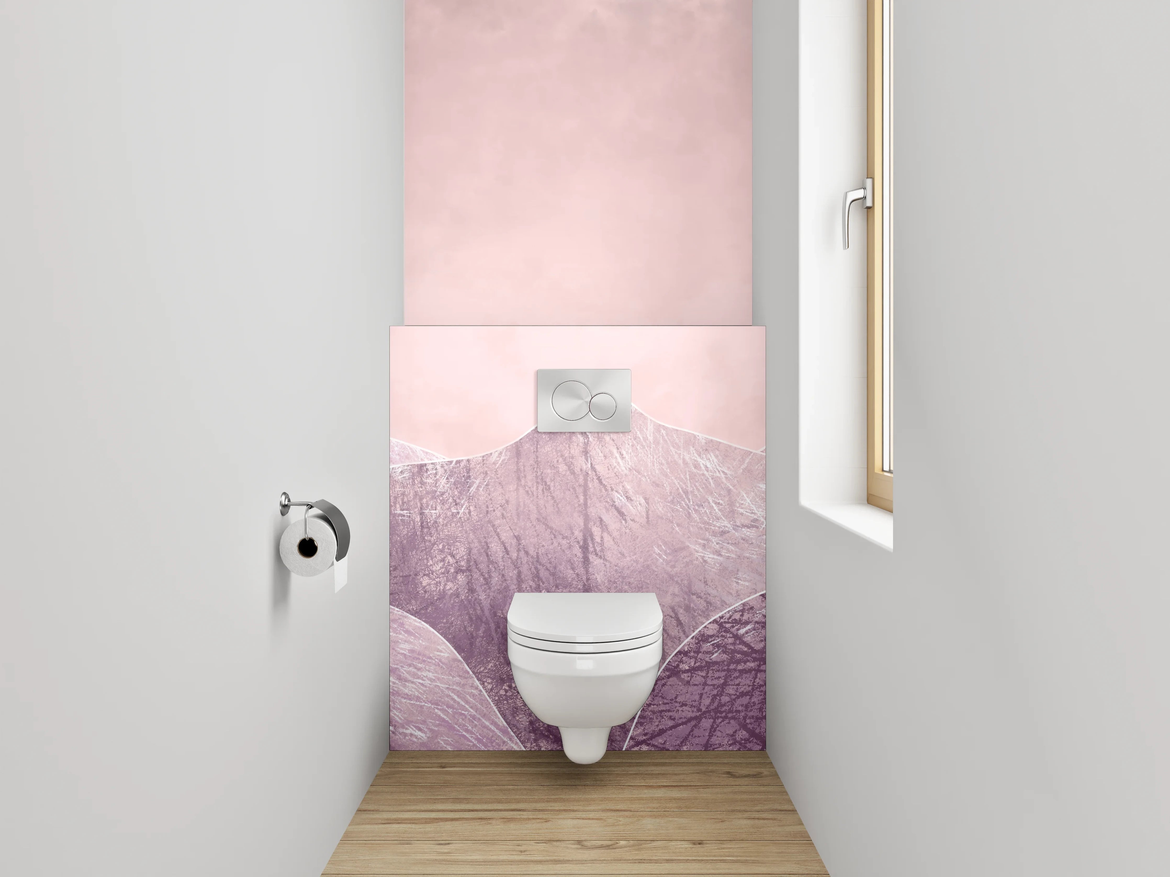 WC-Rückwand - Pastellrosa Berge Aquarell Landschaft