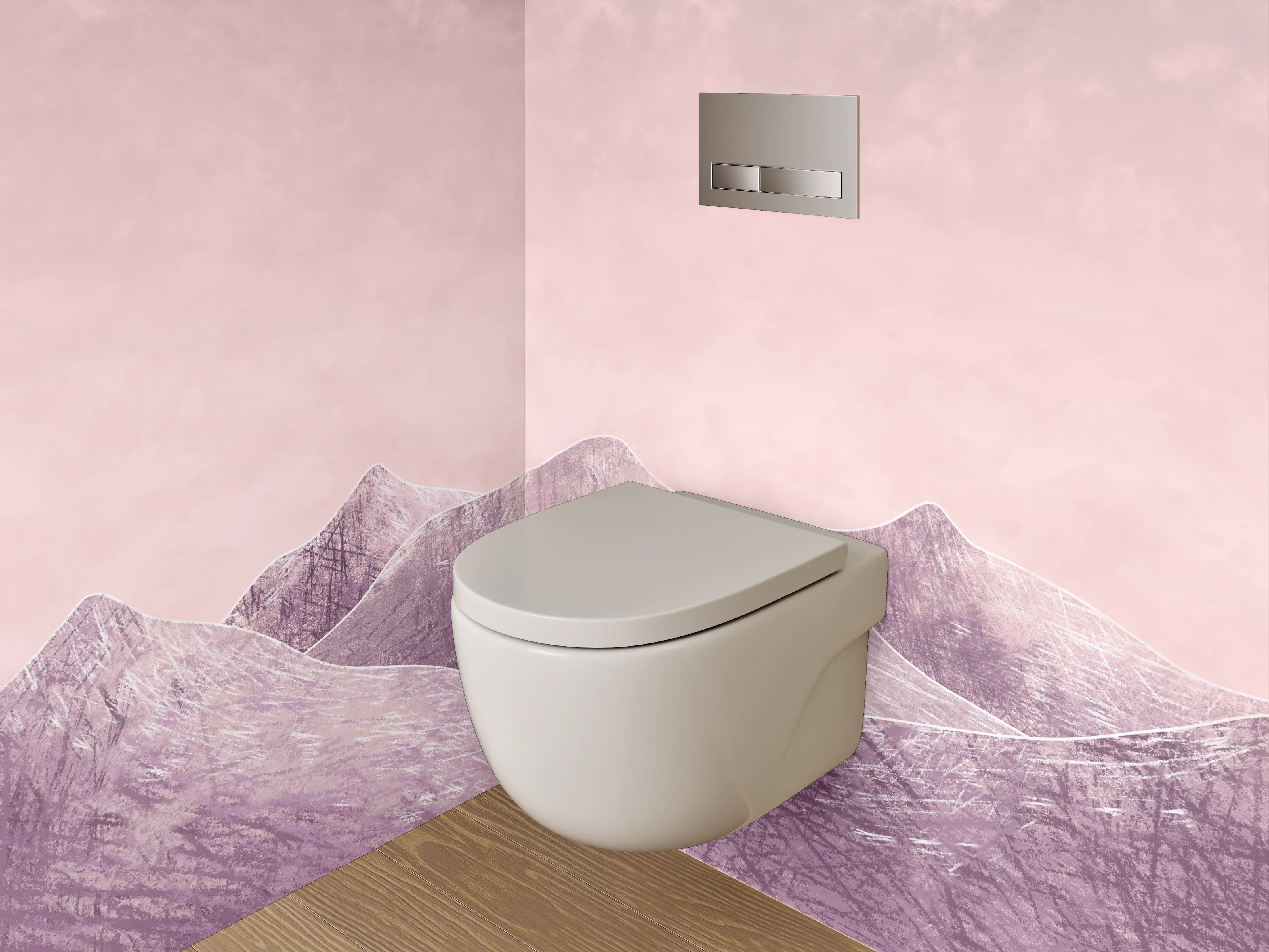 WC-Rückwand - Pastellrosa Berge Aquarell Landschaft