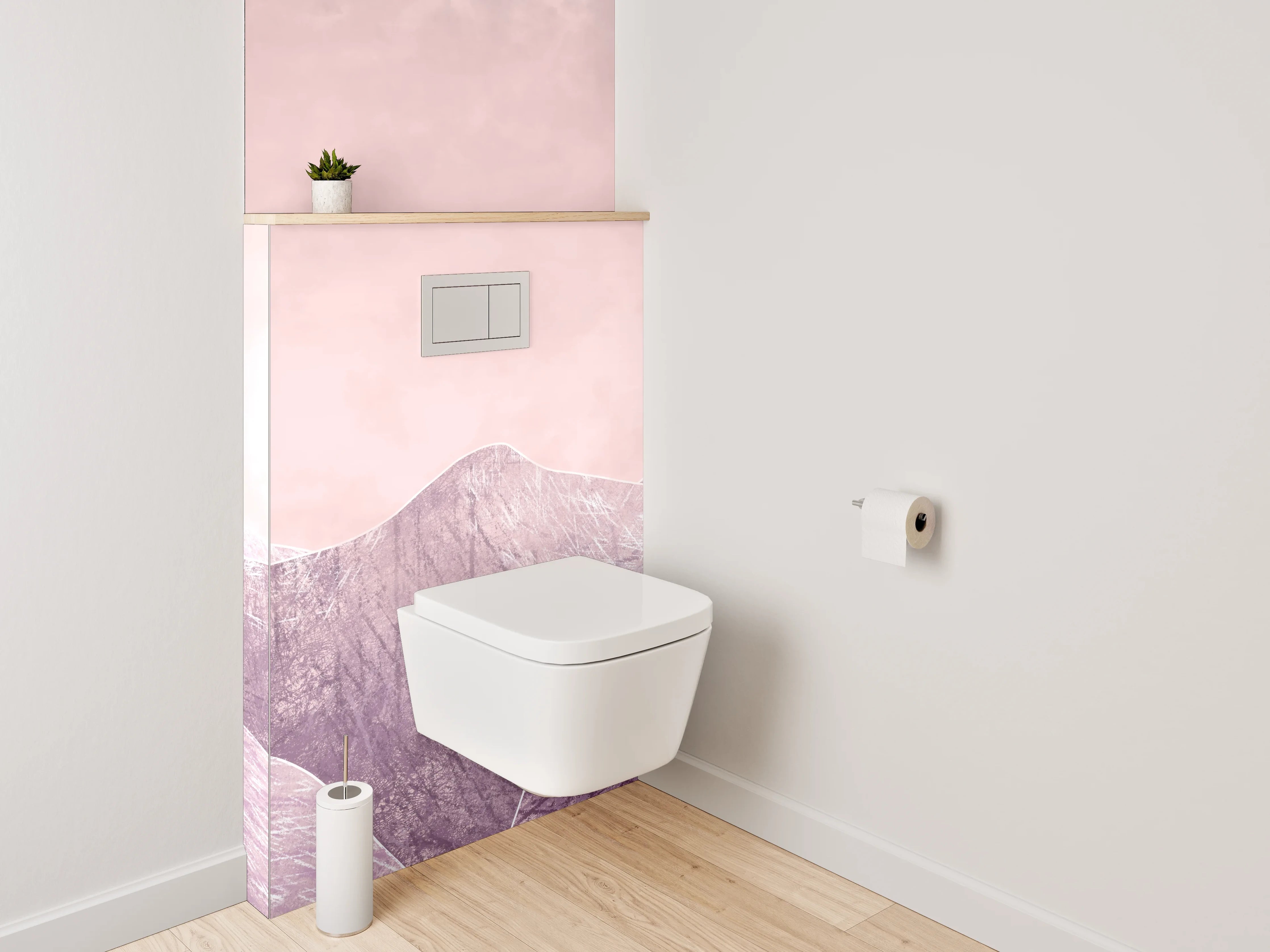 WC-Rückwand - Pastellrosa Berge Aquarell Landschaft