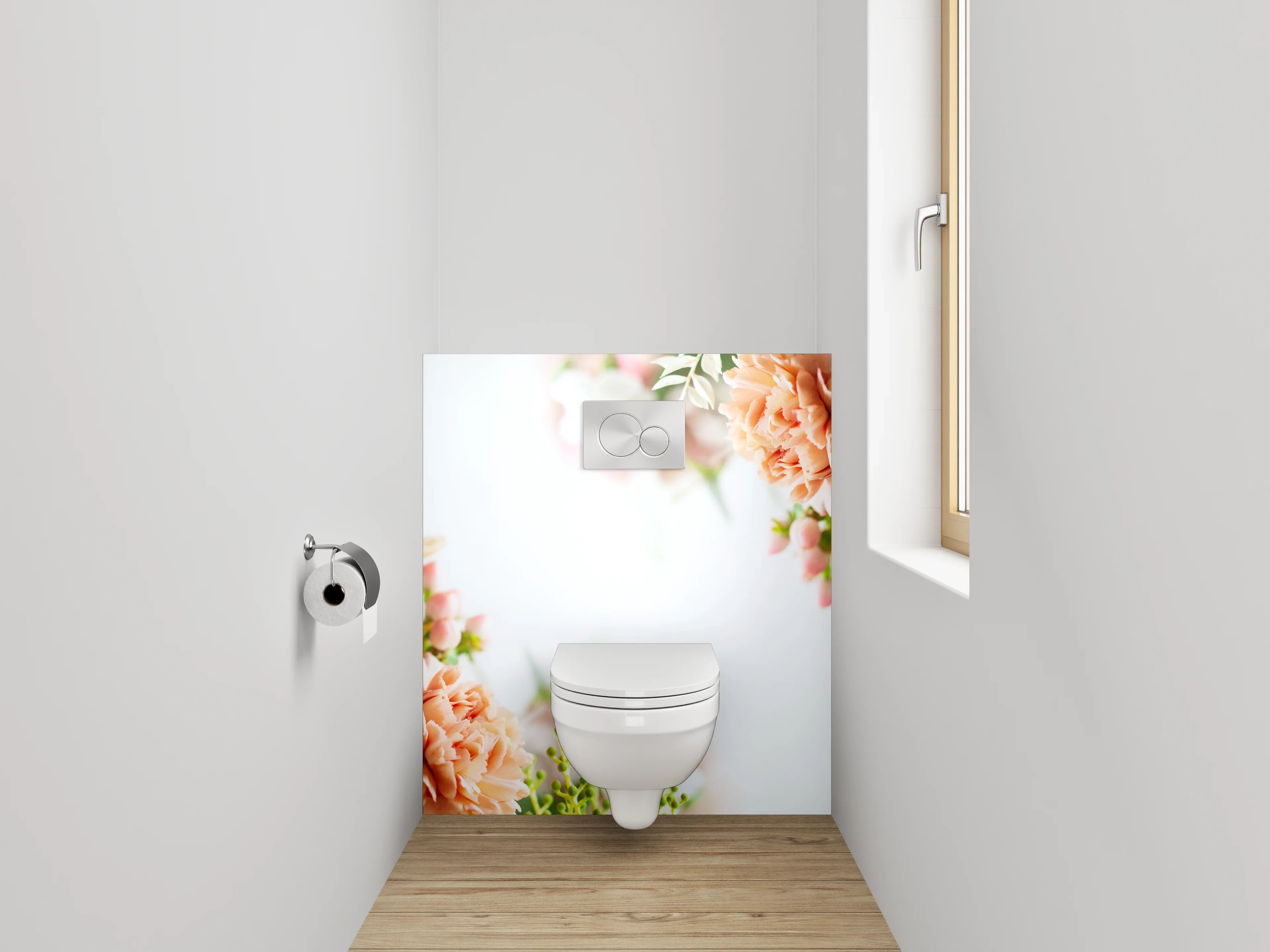 WC-Rückwand - Pastellrosafarbene Blumenpracht