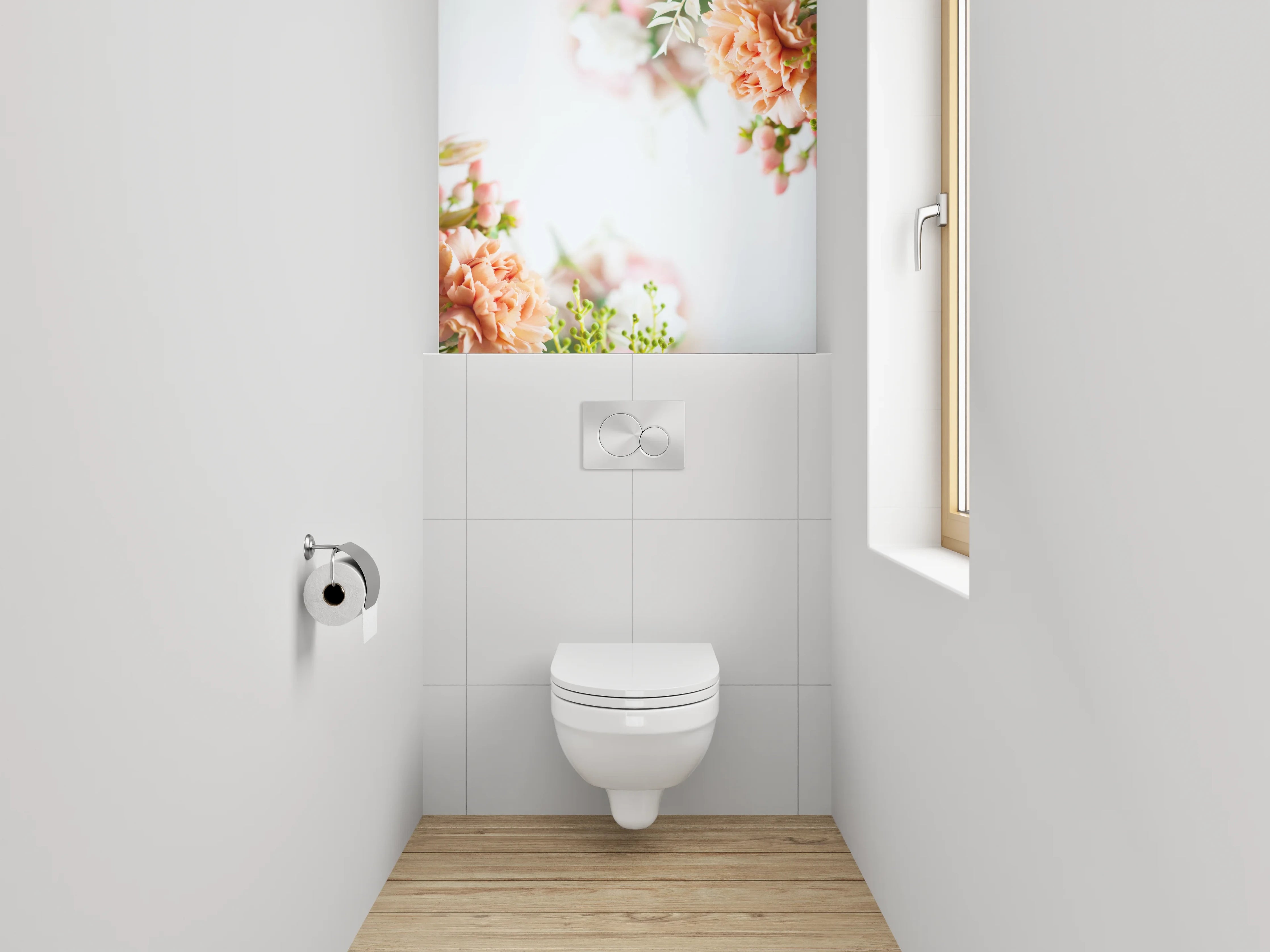 WC-Rückwand - Pastellrosafarbene Blumenpracht