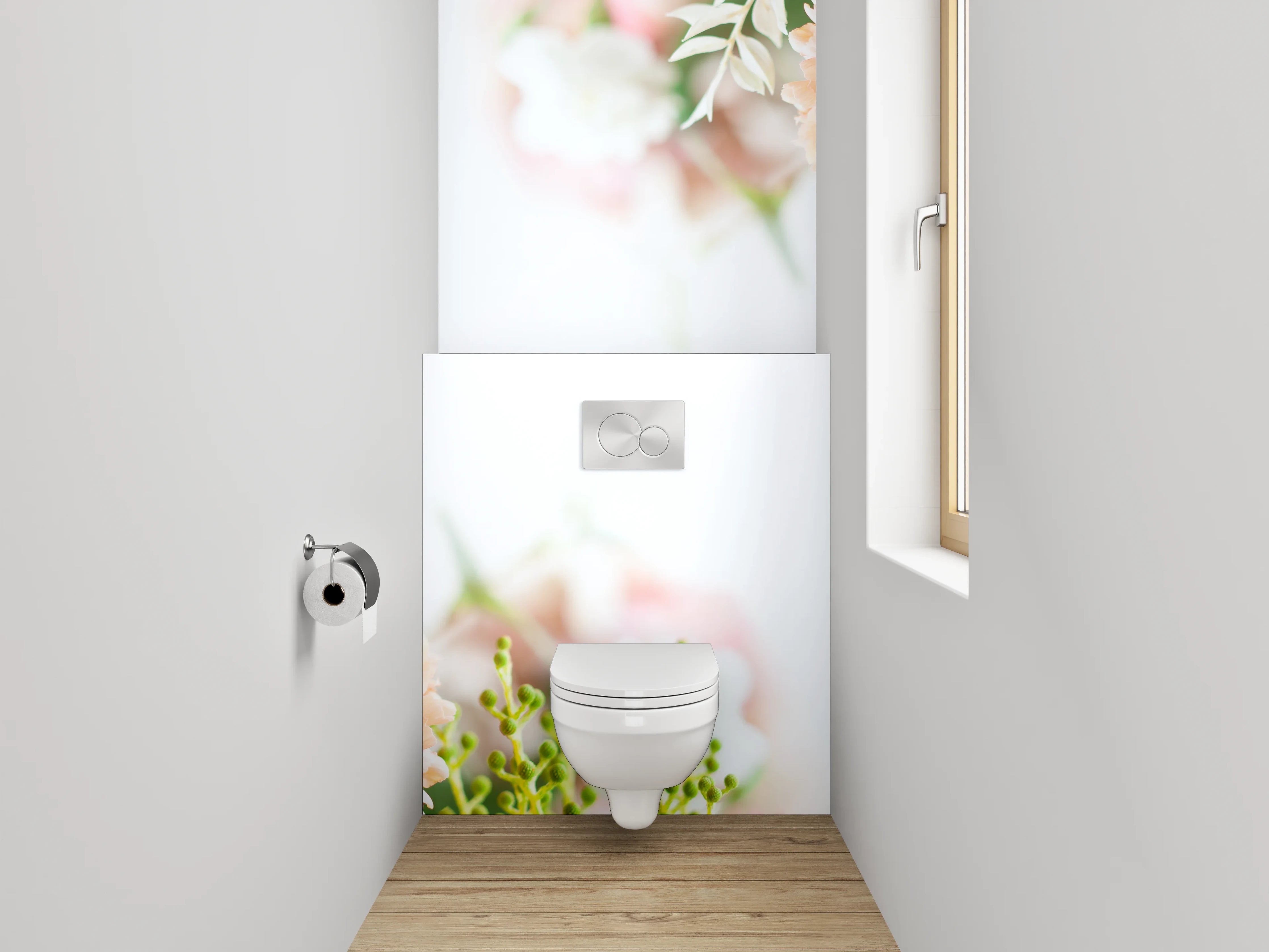 WC-Rückwand - Pastellrosafarbene Blumenpracht