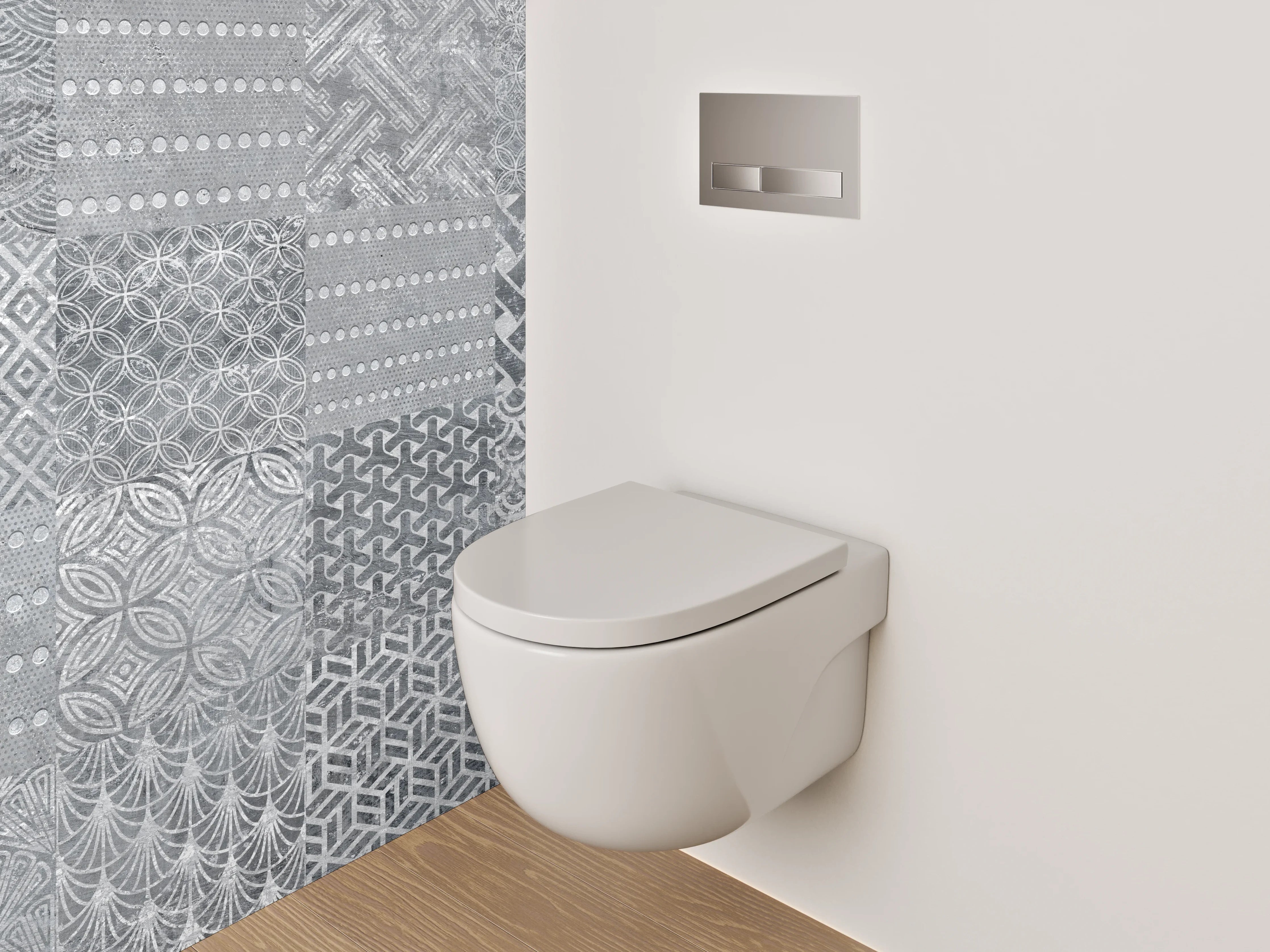 WC-Rückwand - Patchwork Fliesenmuster Grau Weiß