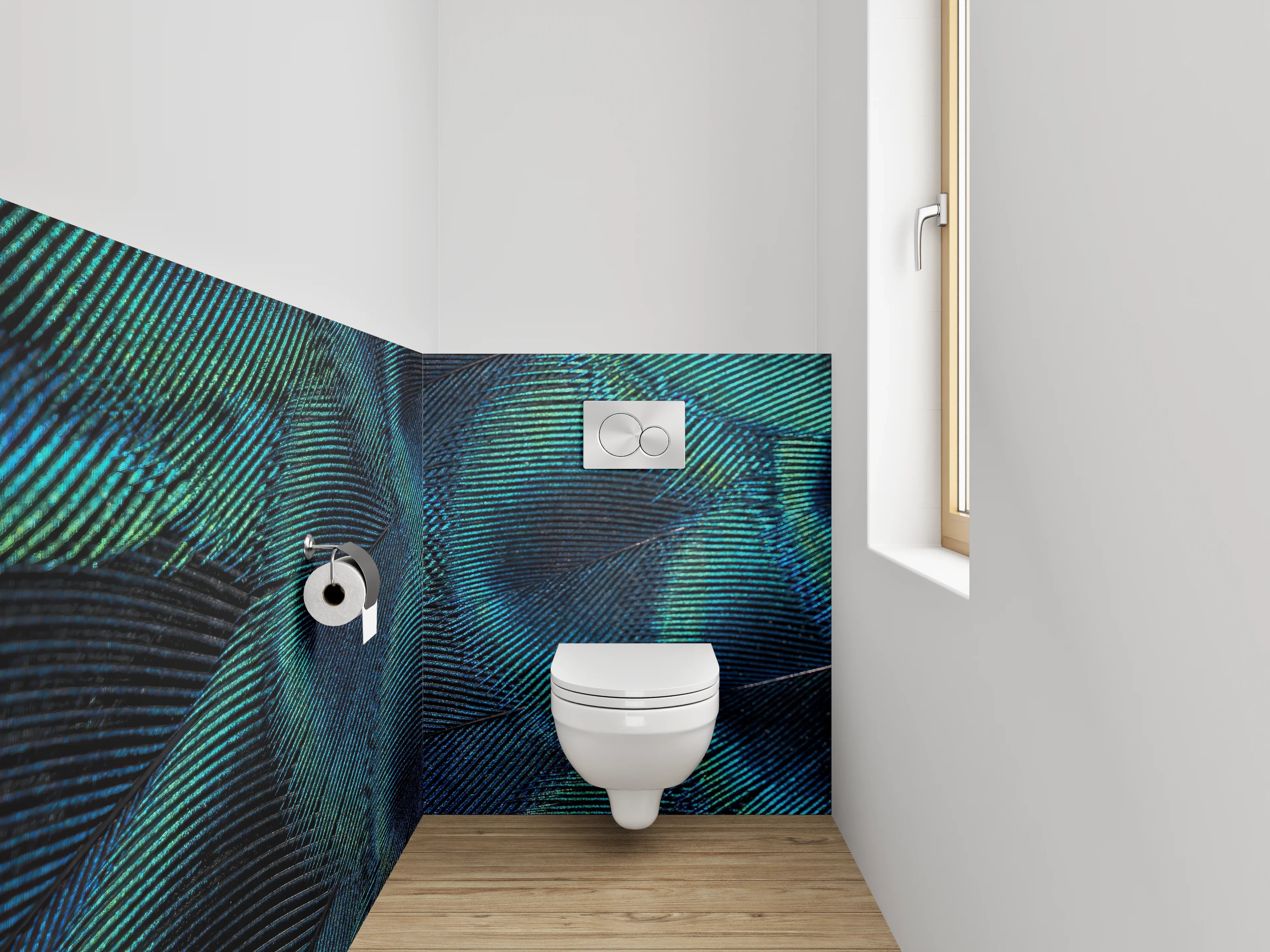 WC-Rückwand - Pfauenfeder Abstrakt Türkis Blau