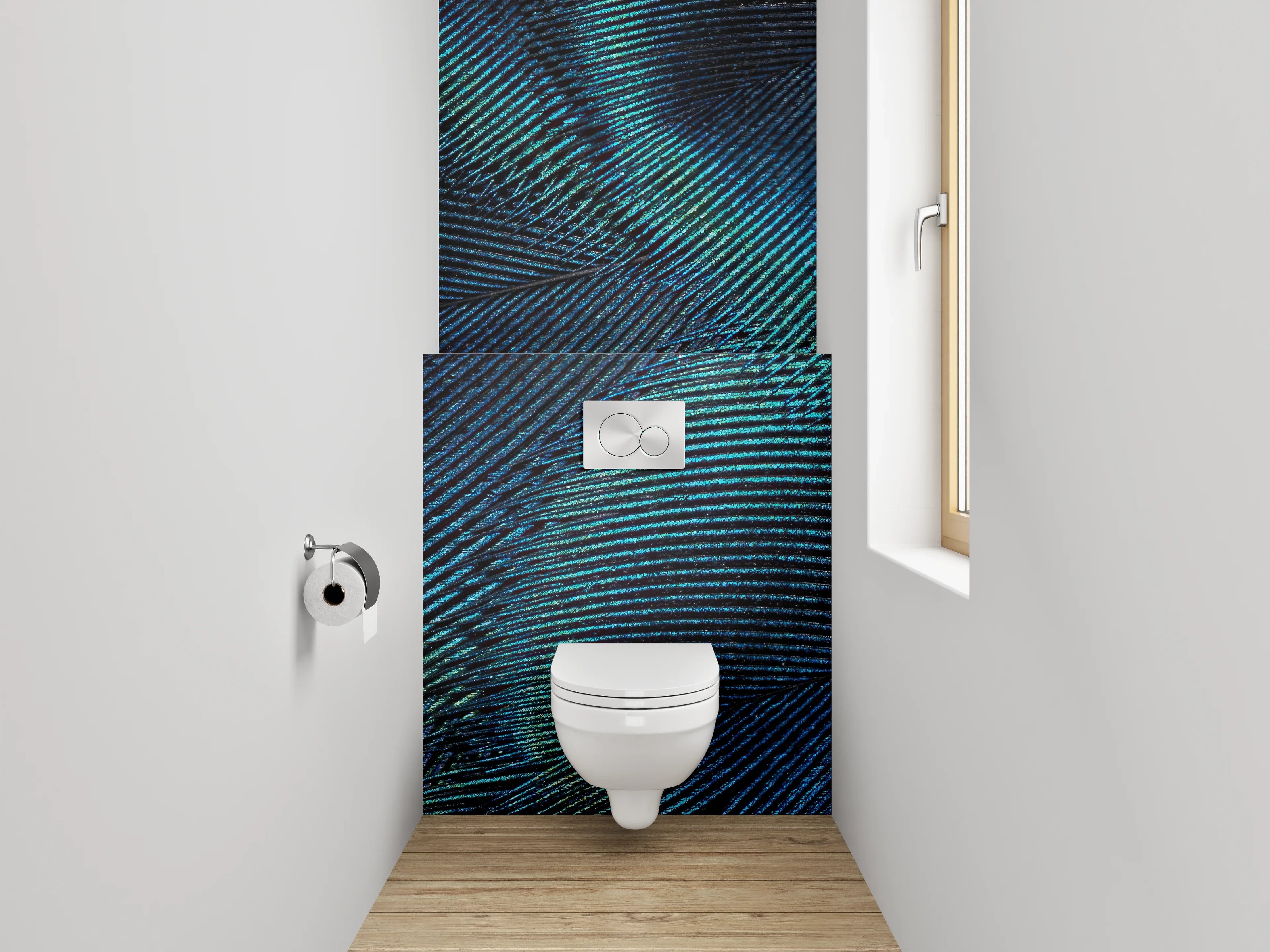 WC-Rückwand - Pfauenfeder Abstrakt Türkis Blau