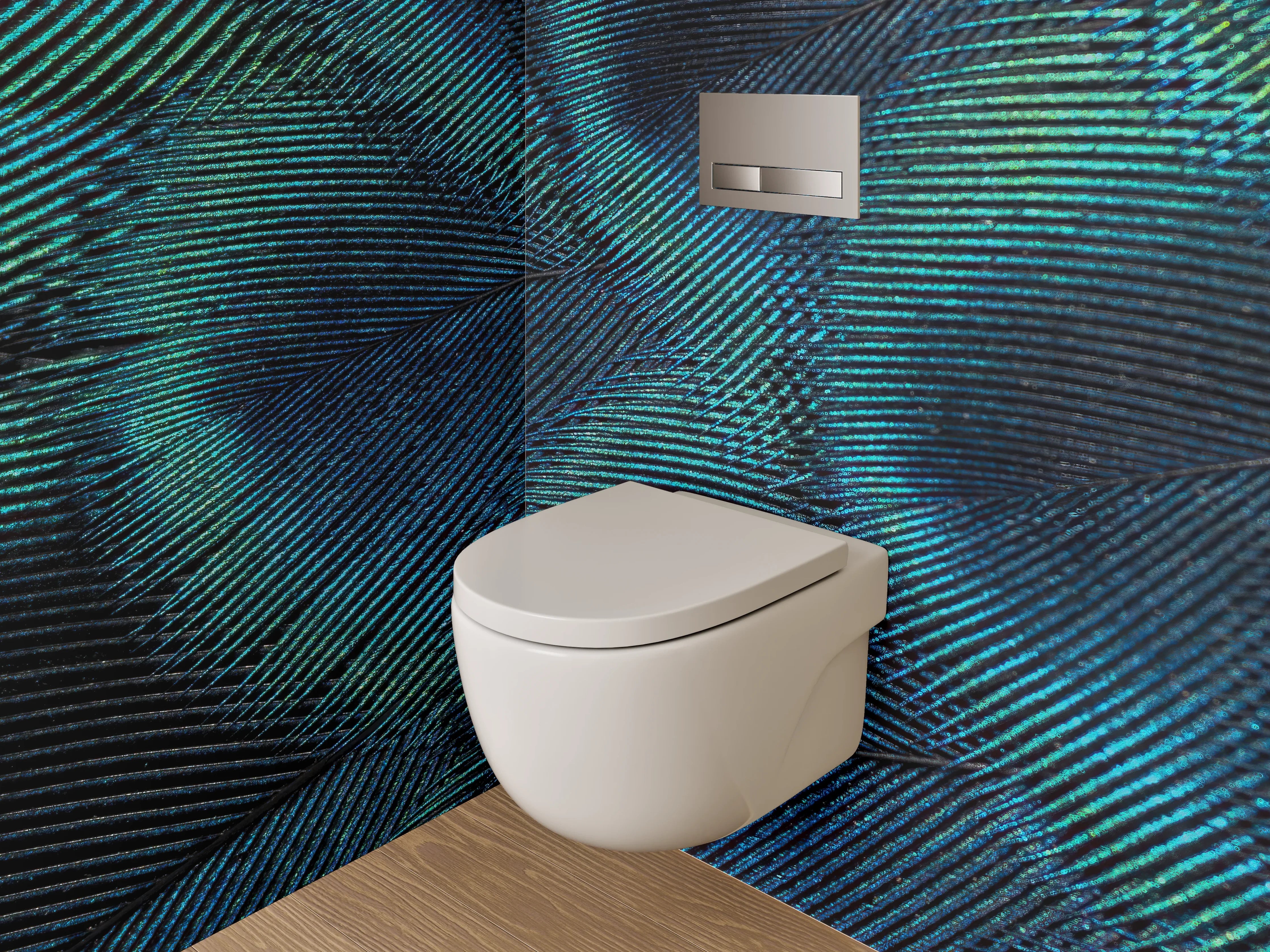 WC-Rückwand - Pfauenfeder Abstrakt Türkis Blau